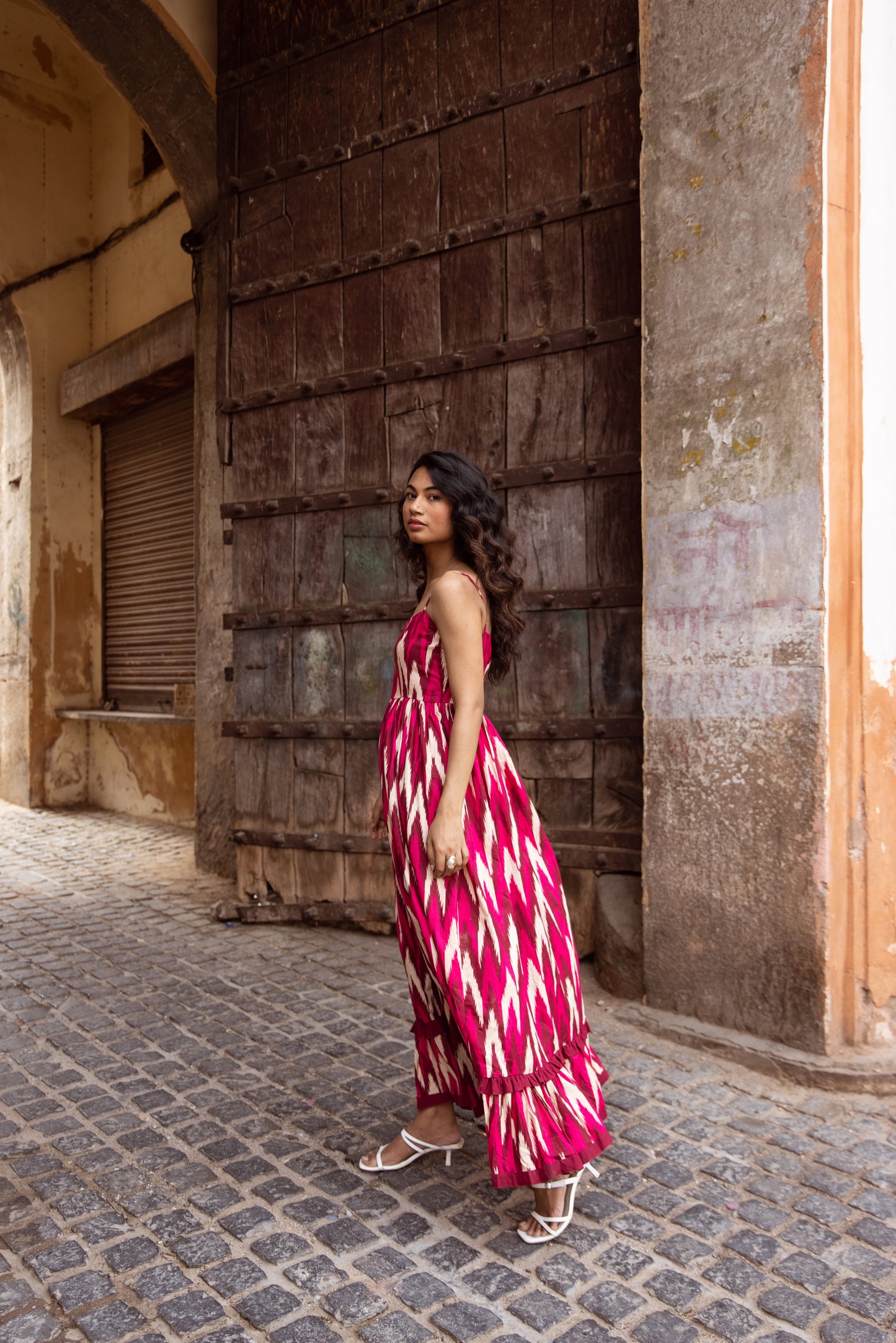 The Jaipur Zig Dress- Pink Thin Strap