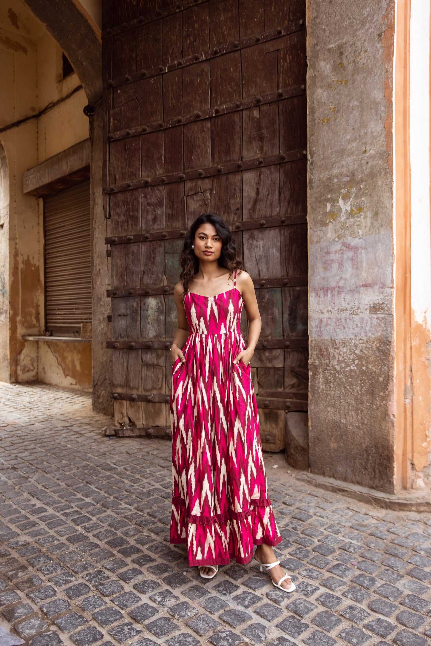 The Jaipur Zig Dress- Pink Thin Strap