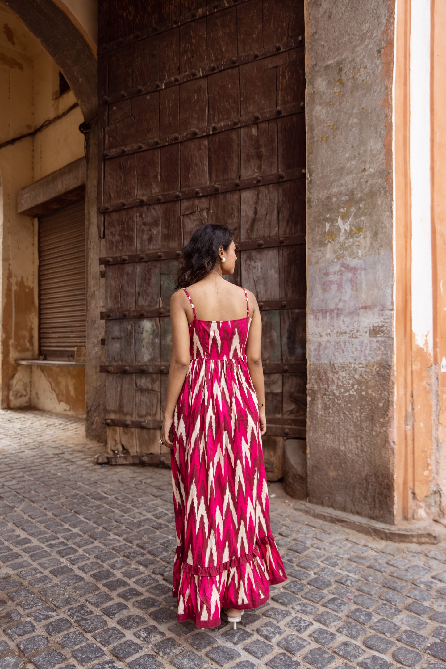 The Jaipur Zig Dress- Pink Thin Strap