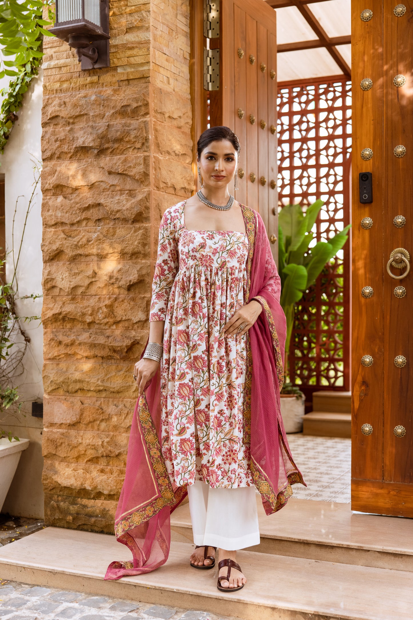 Ivory Lotus Printed Nyra Cut Suit