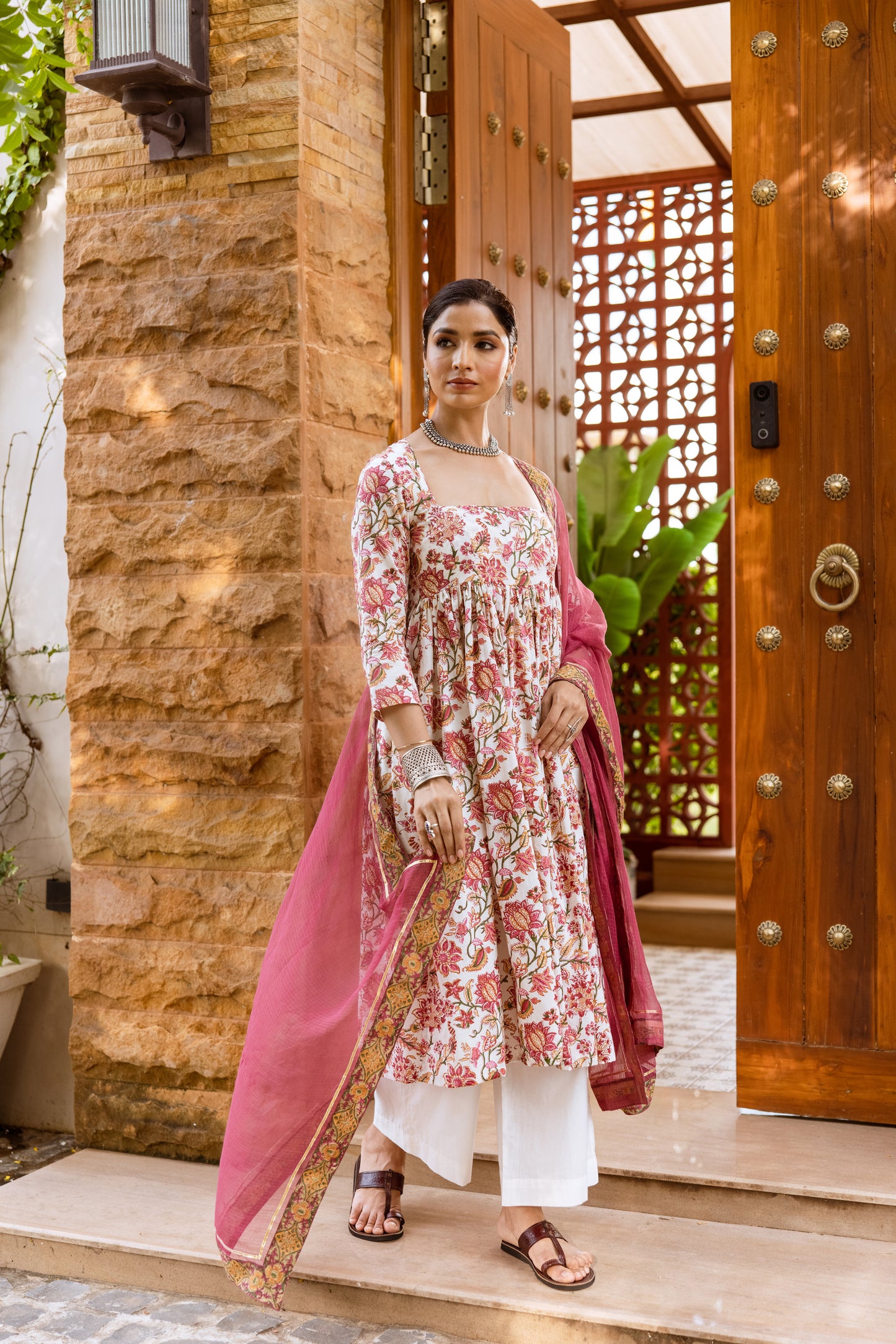 Ivory Lotus Printed Nyra Cut Suit