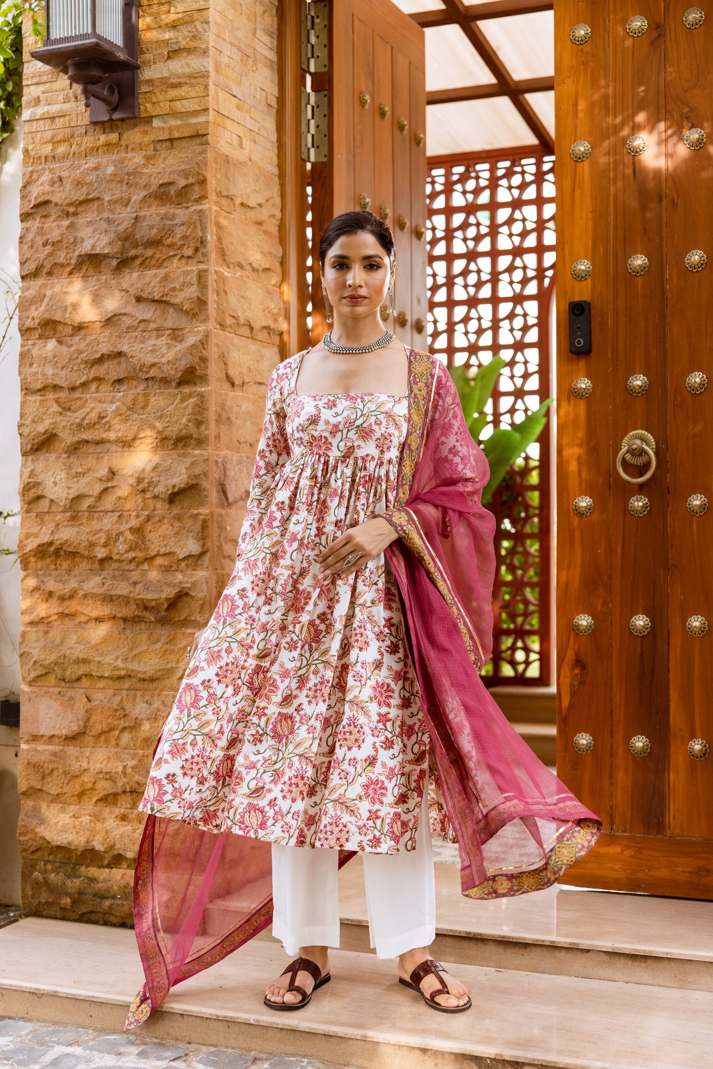 Ivory Lotus Printed Nyra Cut Suit