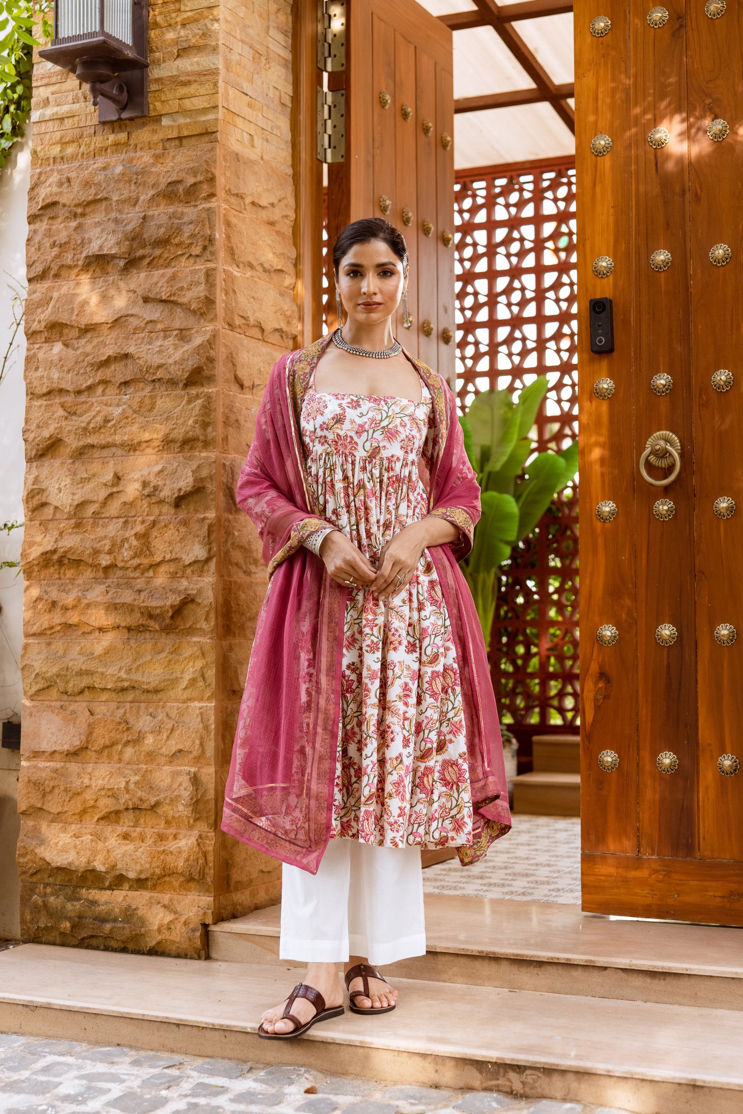 Ivory Lotus Printed Nyra Cut Suit
