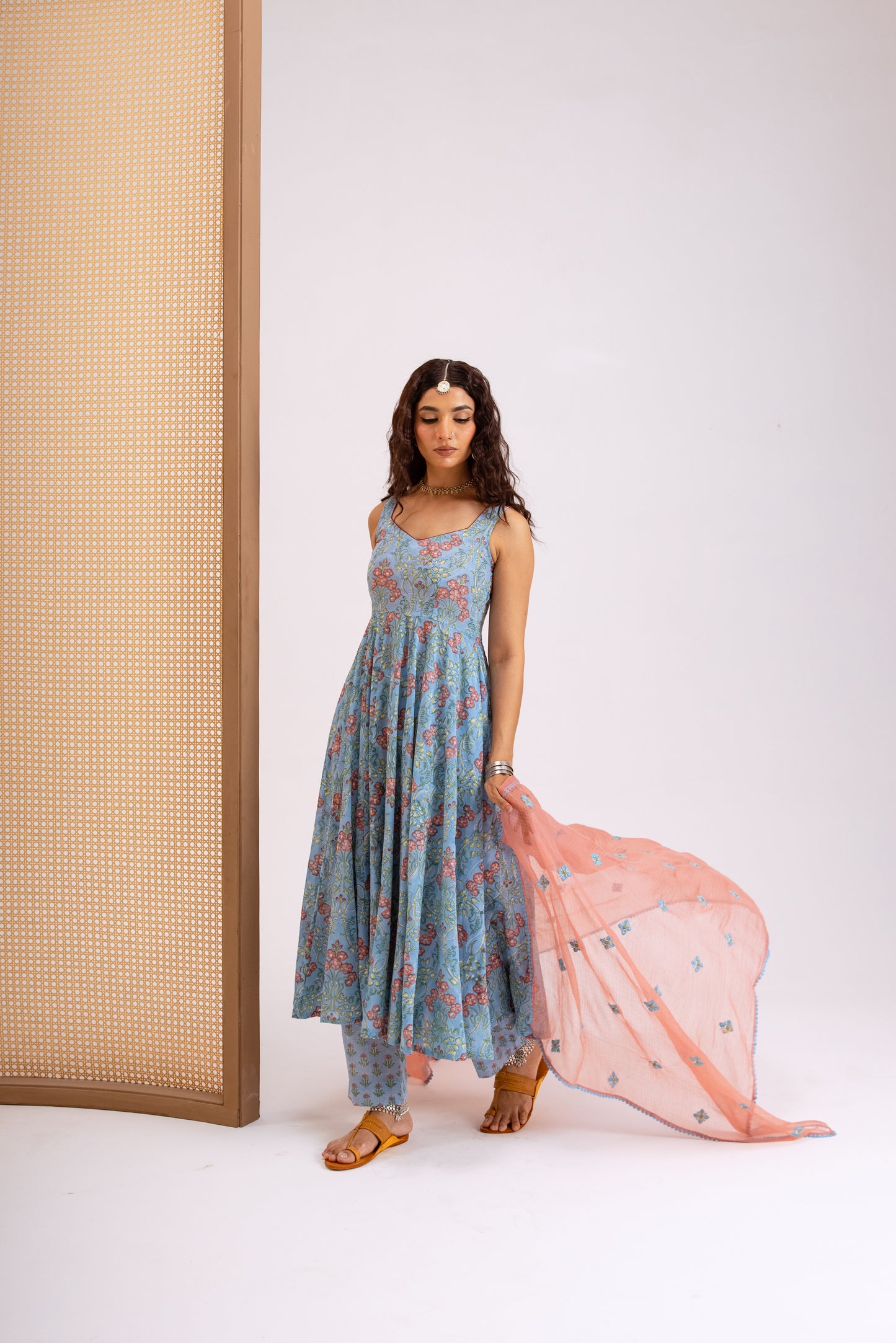 Baby Blue X Peach Jaal - Sleeveless