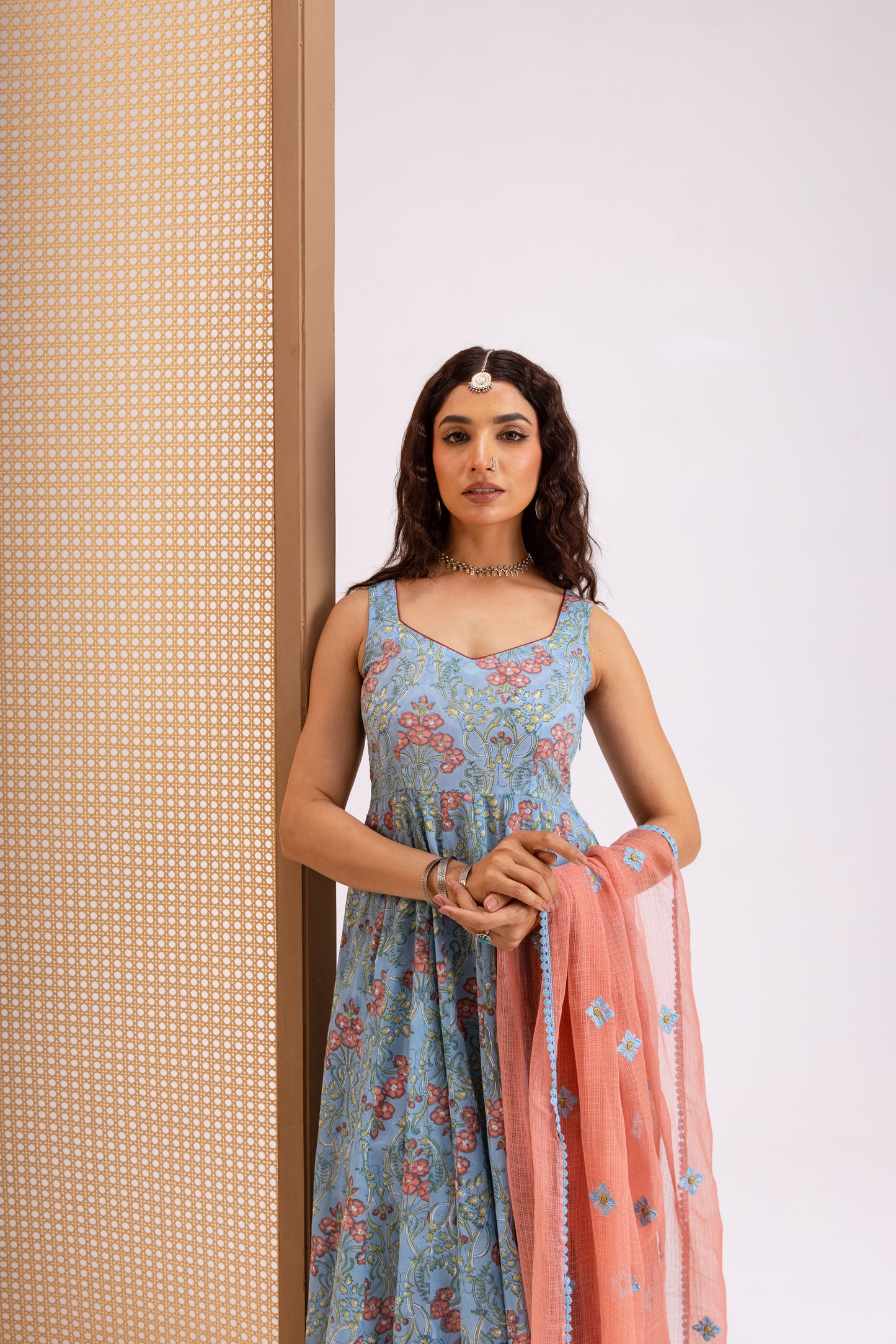 Baby Blue X Peach Jaal - Sleeveless