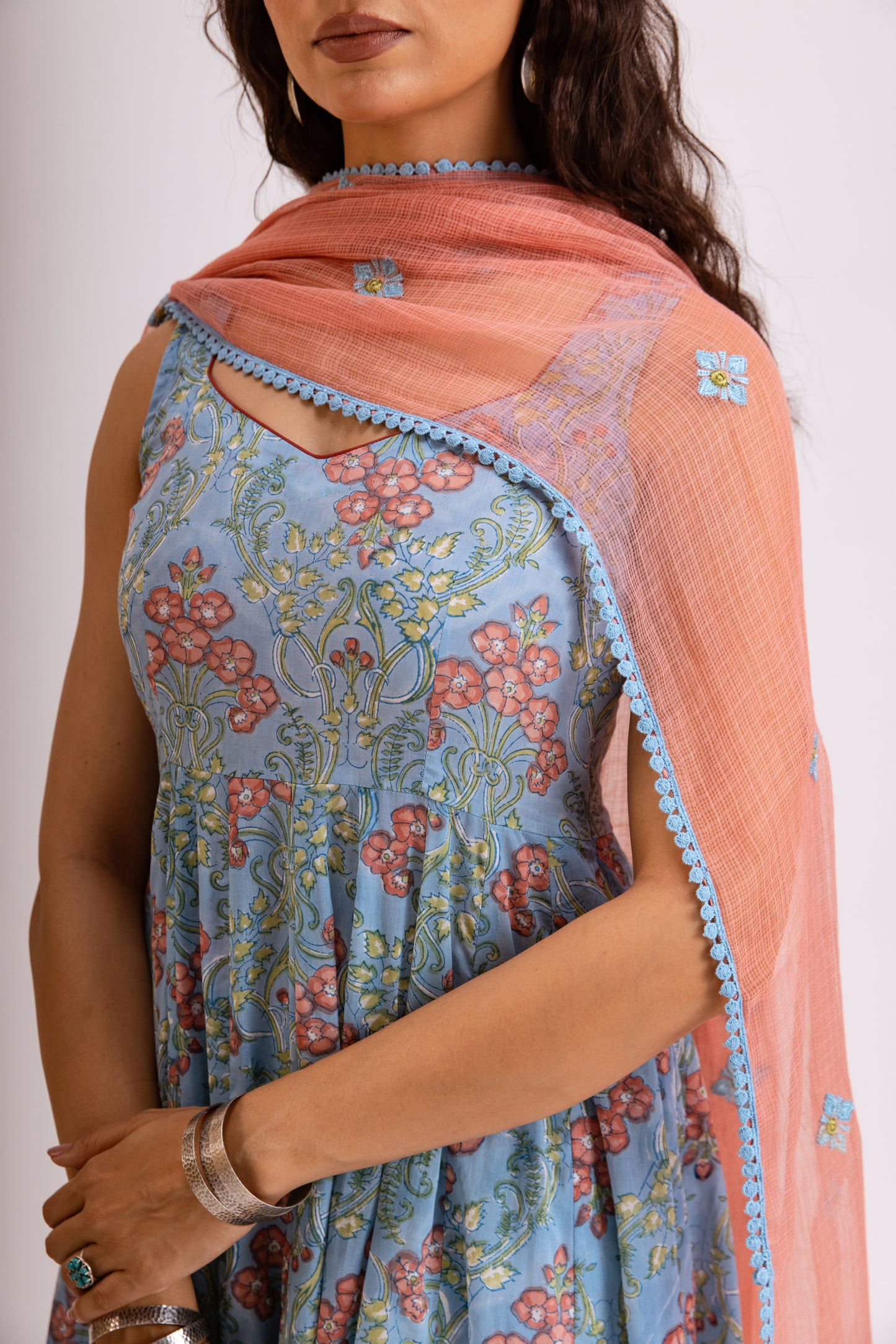 Baby Blue X Peach Jaal - Sleeveless