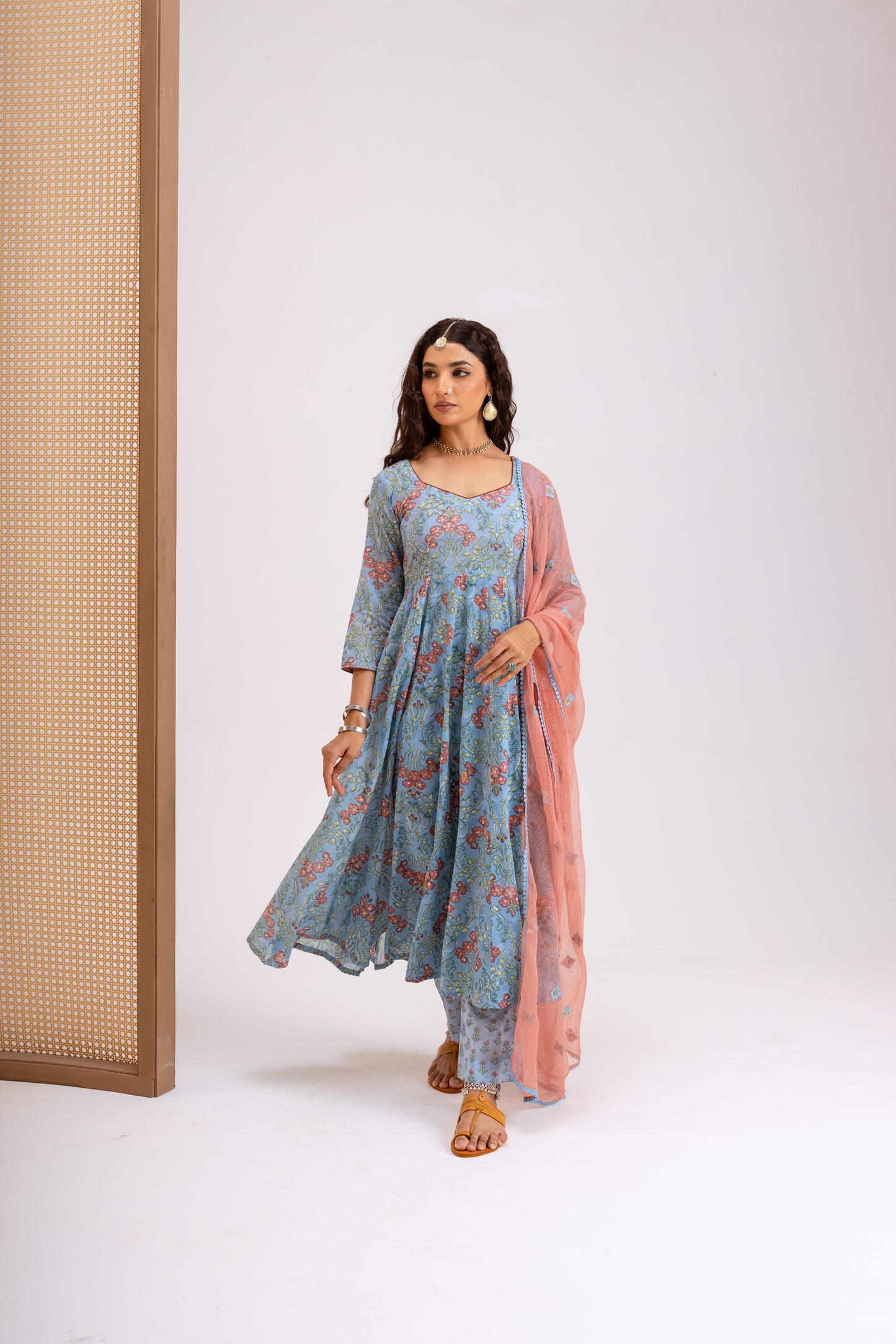Baby Blue X Peach Jaal - Sleeved