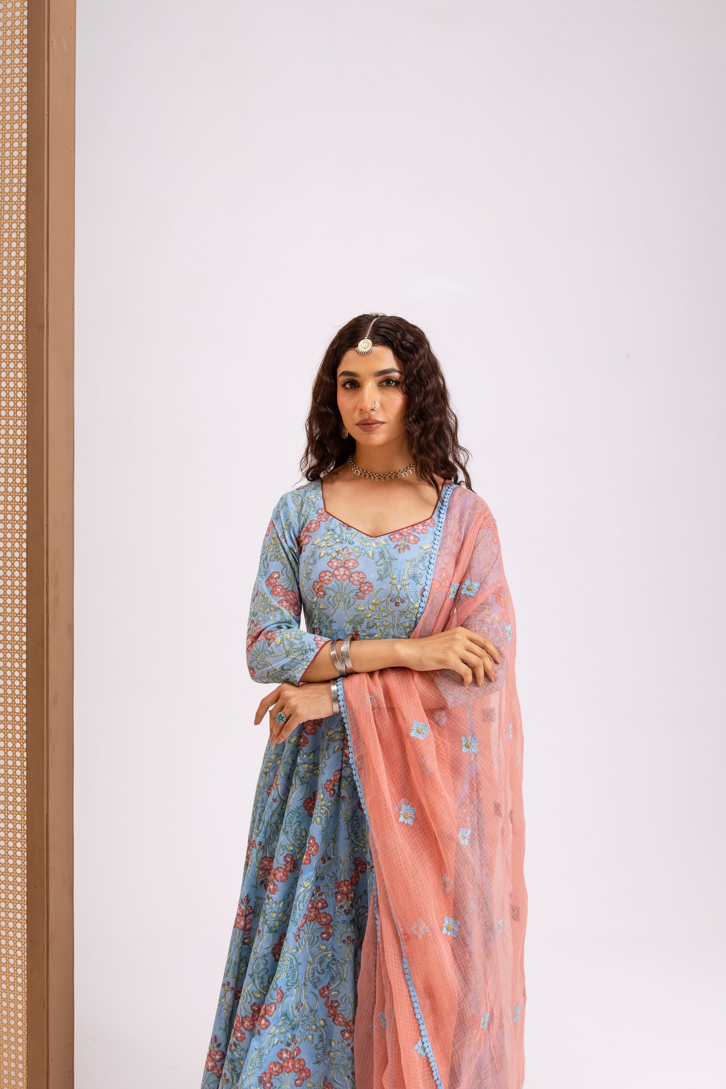 Baby Blue X Peach Jaal - Sleeved