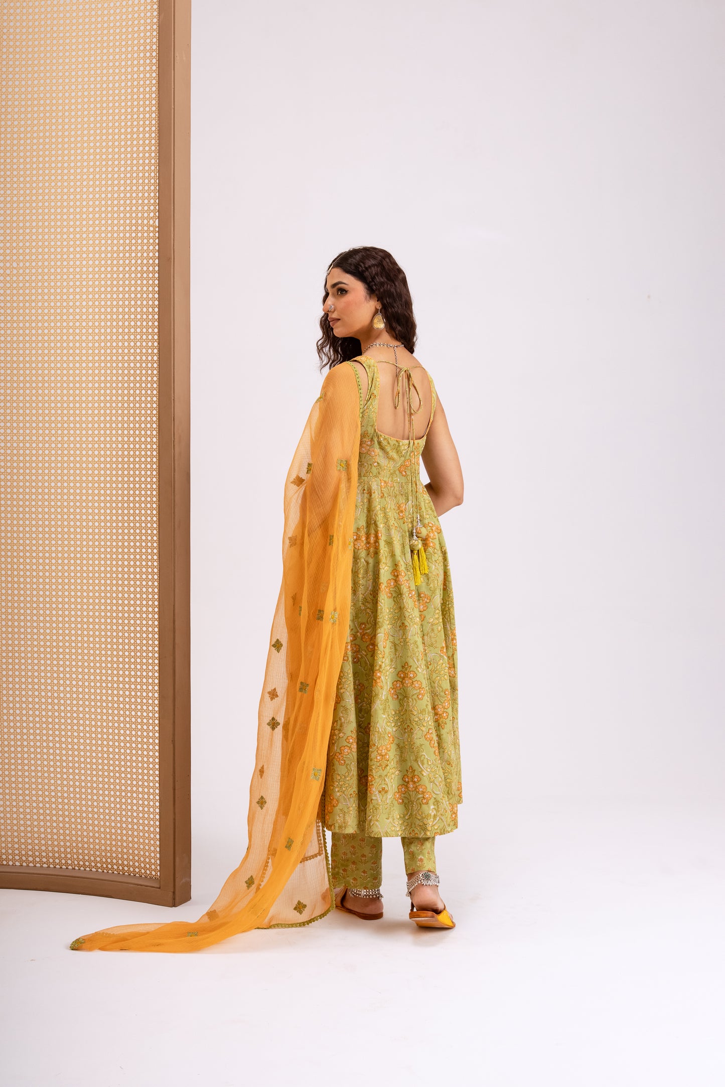 Apple Green X Orange Jaal - Sleeveless