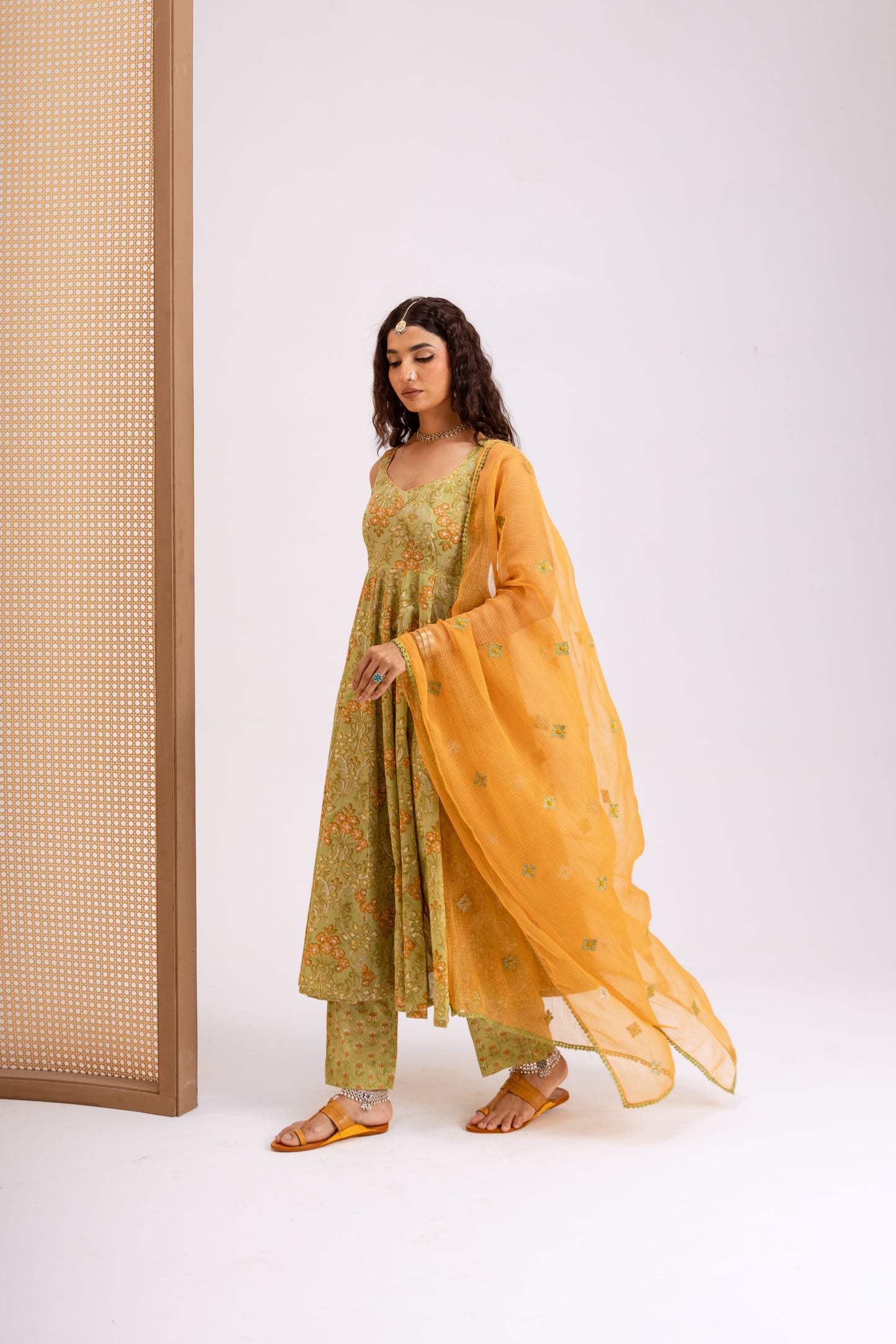 Apple Green X Orange Jaal - Sleeveless