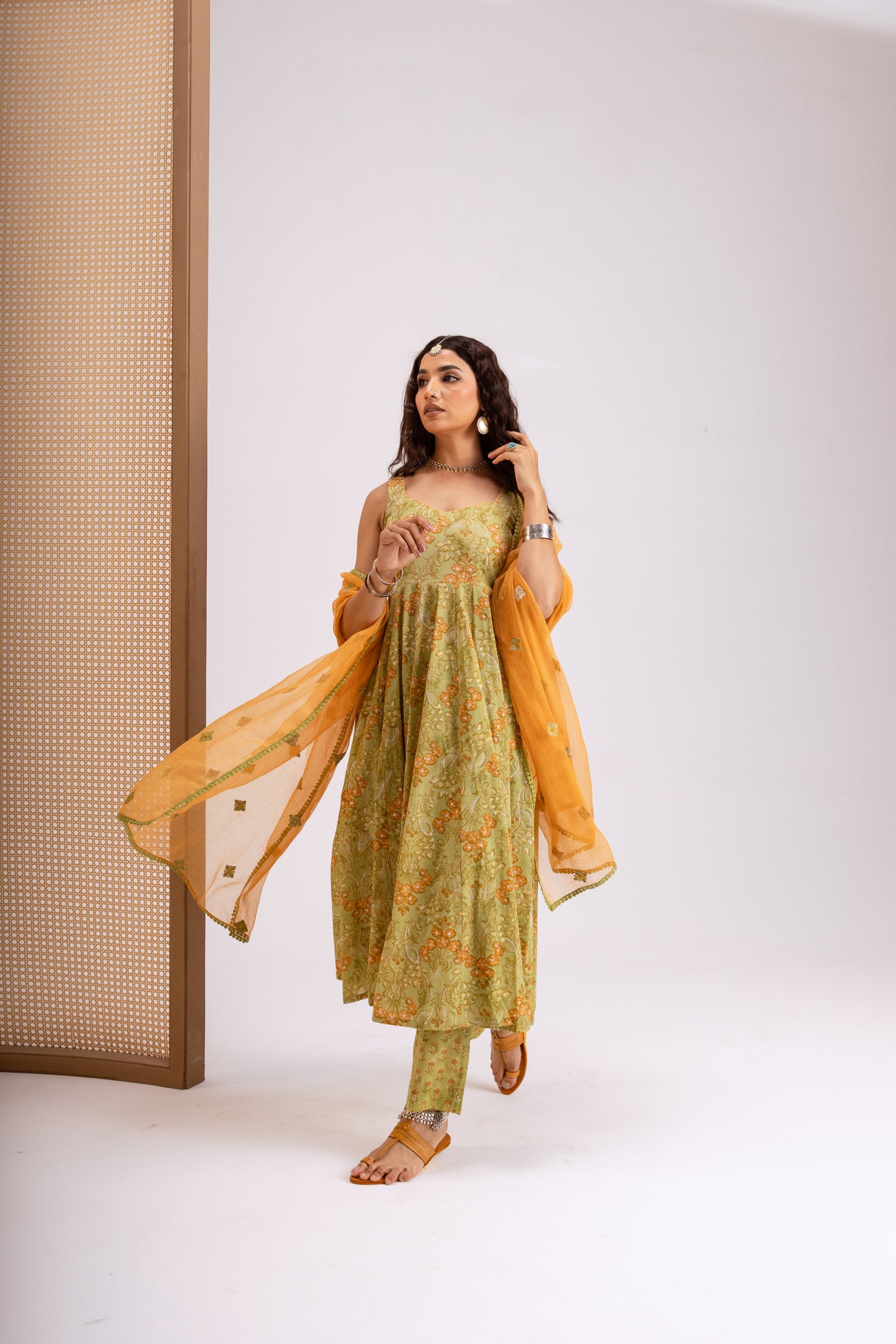 Apple Green X Orange Jaal - Sleeveless
