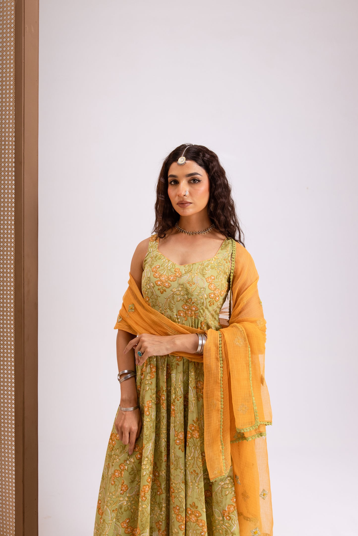 Apple Green X Orange Jaal - Sleeveless