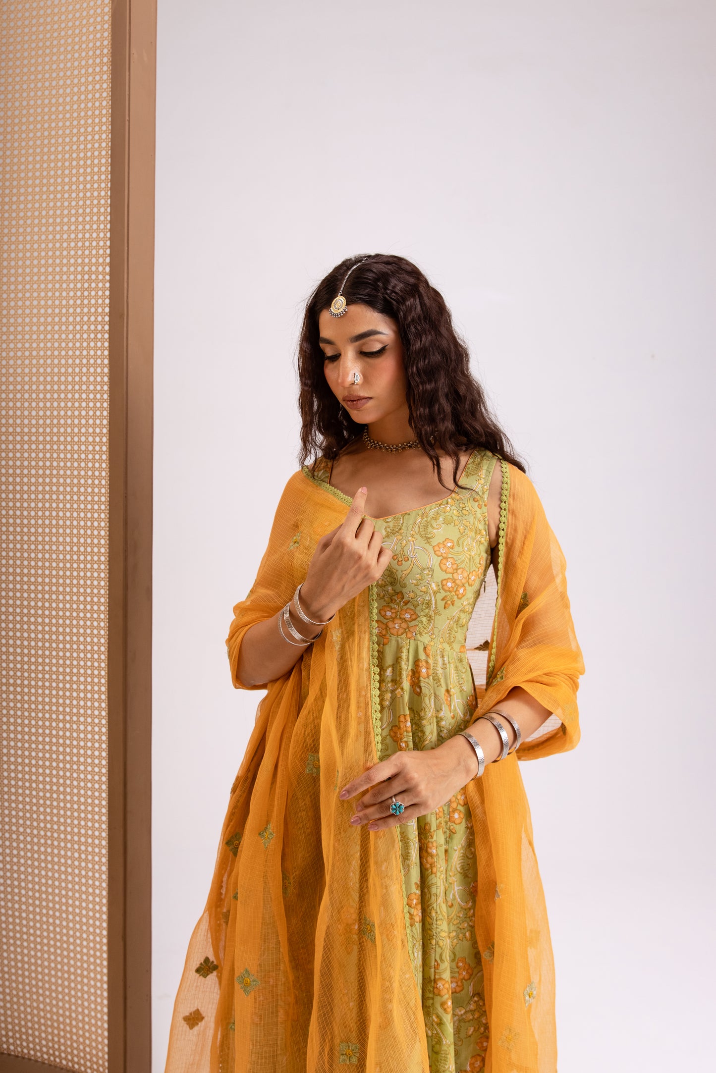 Apple Green X Orange Jaal - Sleeveless