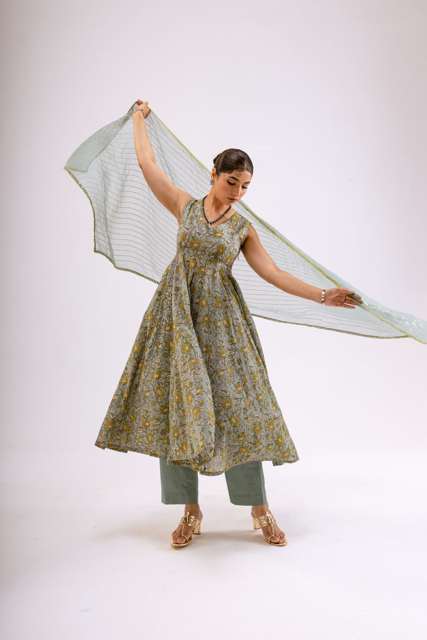 Moss Green Jaal - Sleeveless
