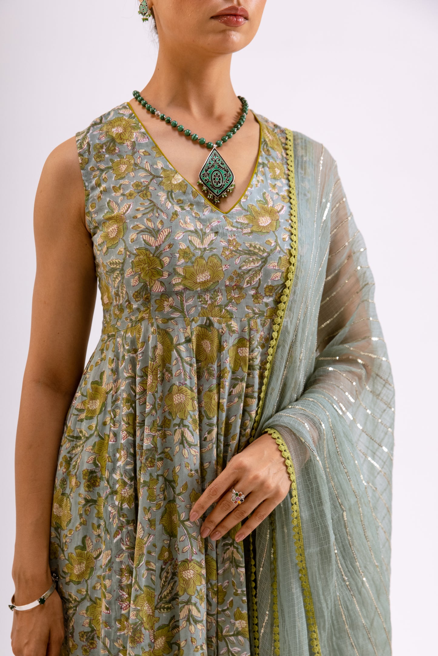 Moss Green Jaal - Sleeveless