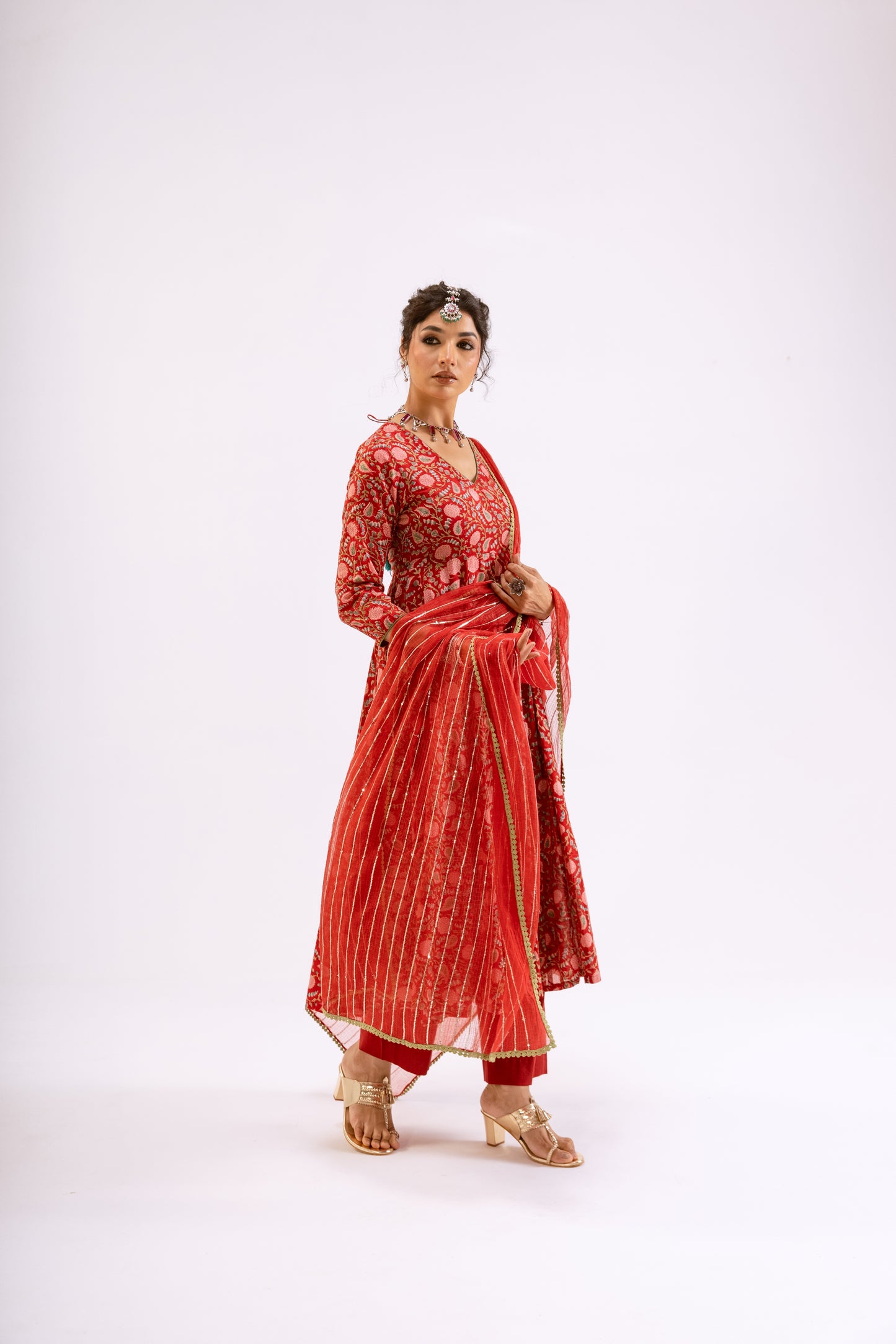 Sindoor Red Jaal - Sleeved