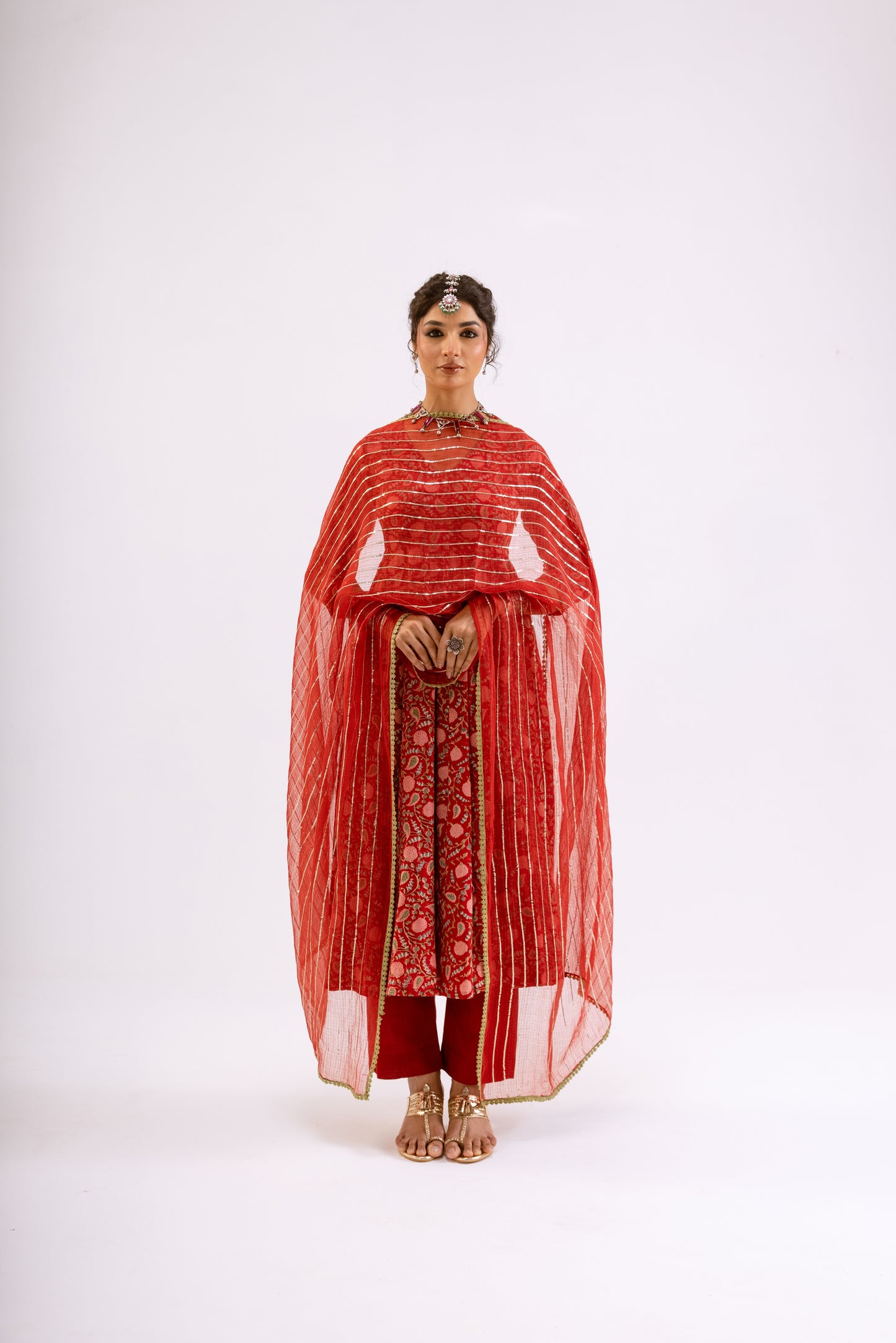 Sindoor Red Jaal - Sleeved