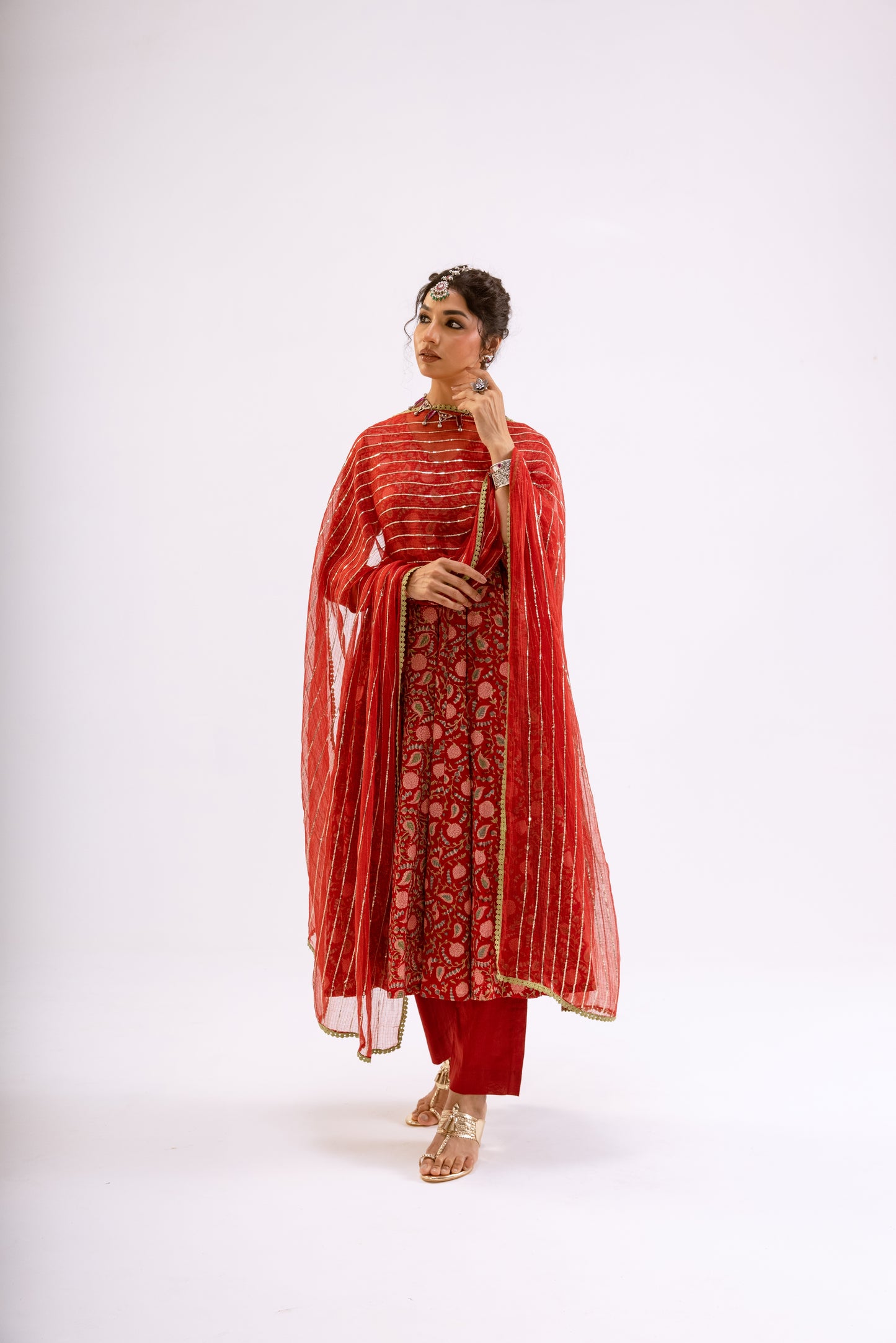 Sindoor Red Jaal - Sleeved