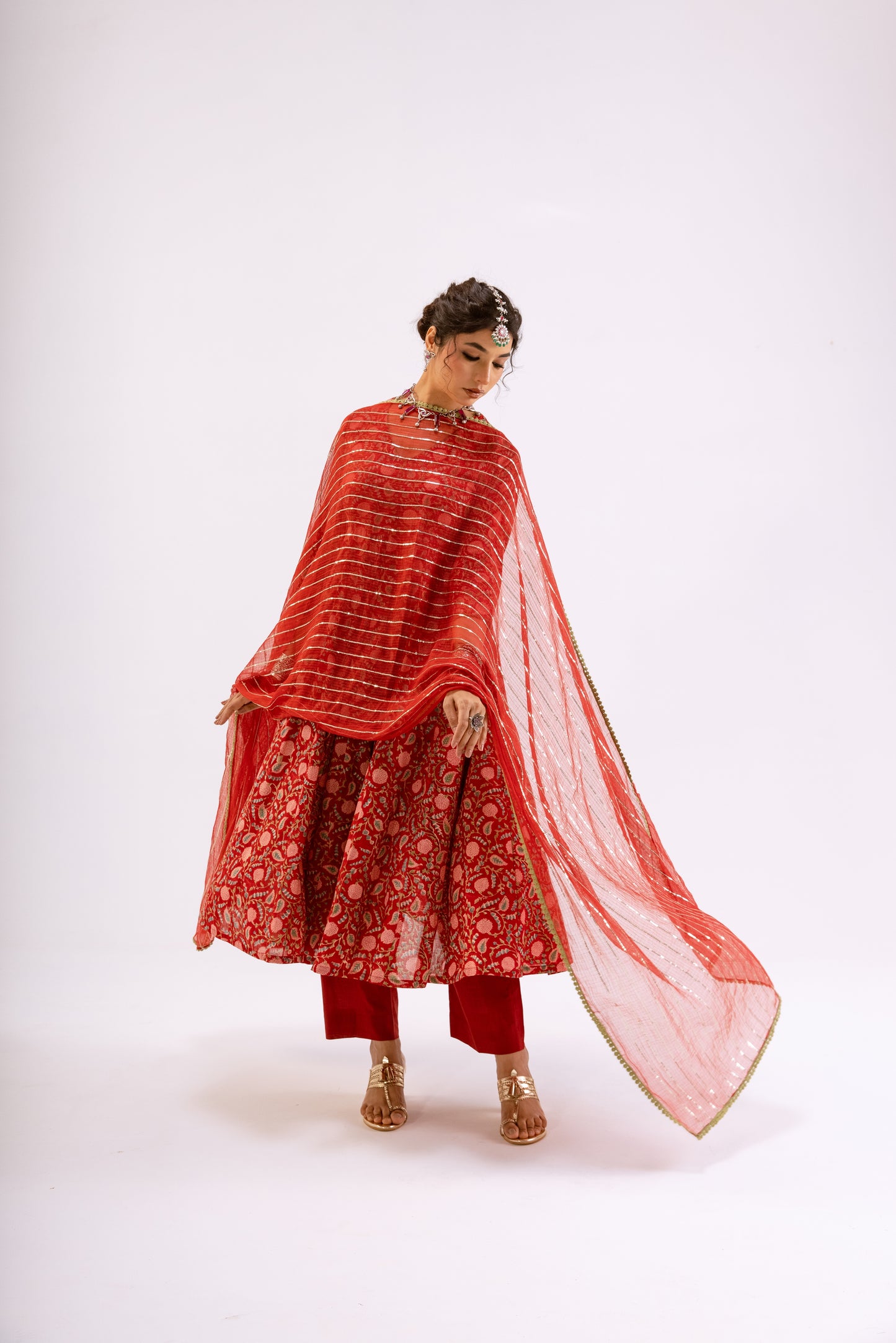 Sindoor Red Jaal - Sleeved