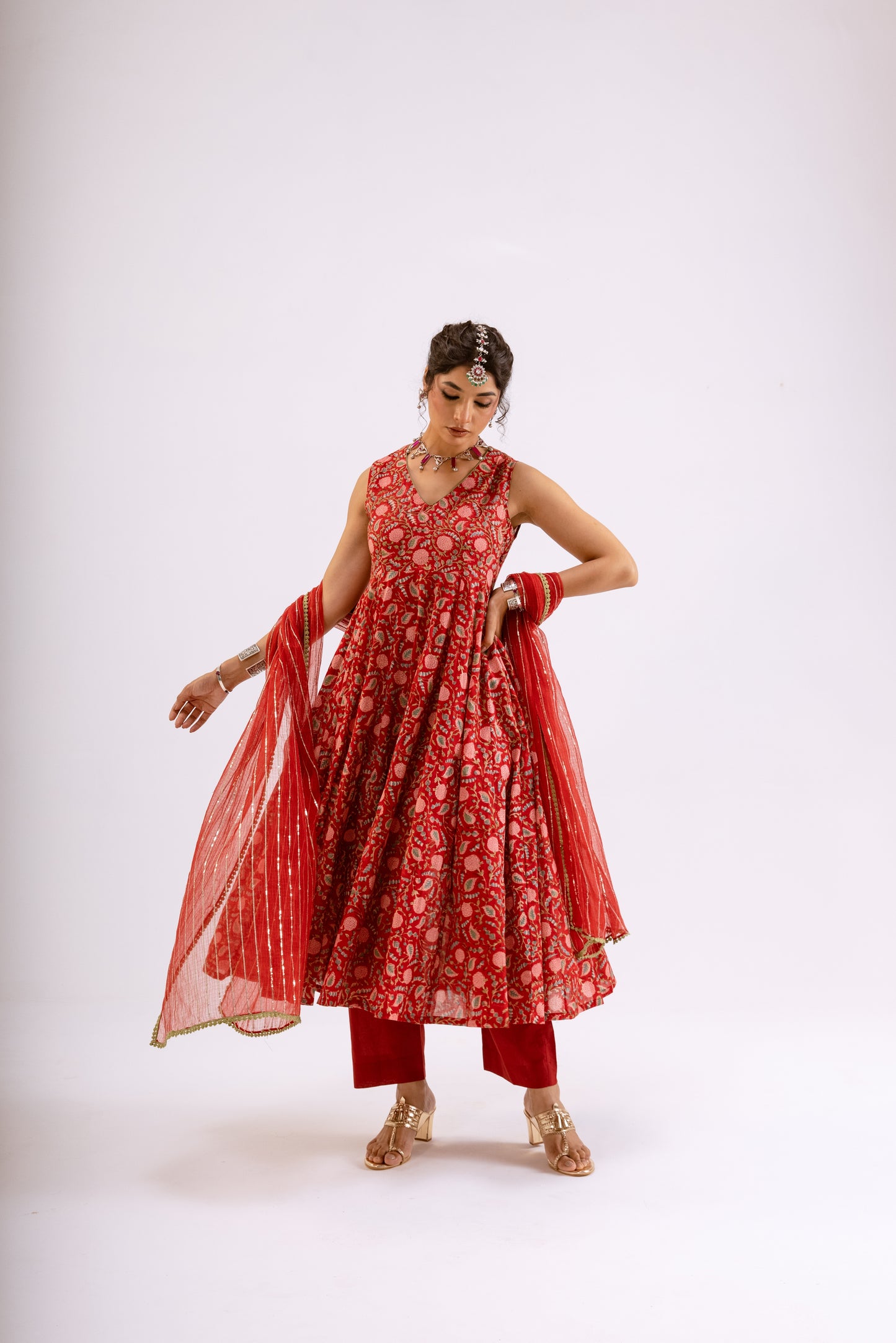 Sindoor Red Jaal - Sleeveless