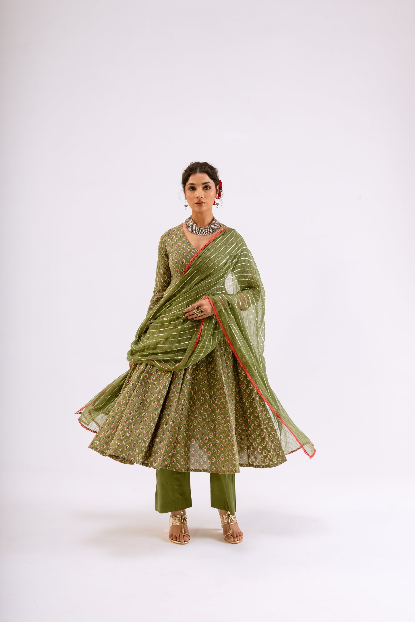 Mehndi Green Butti - Sleeved