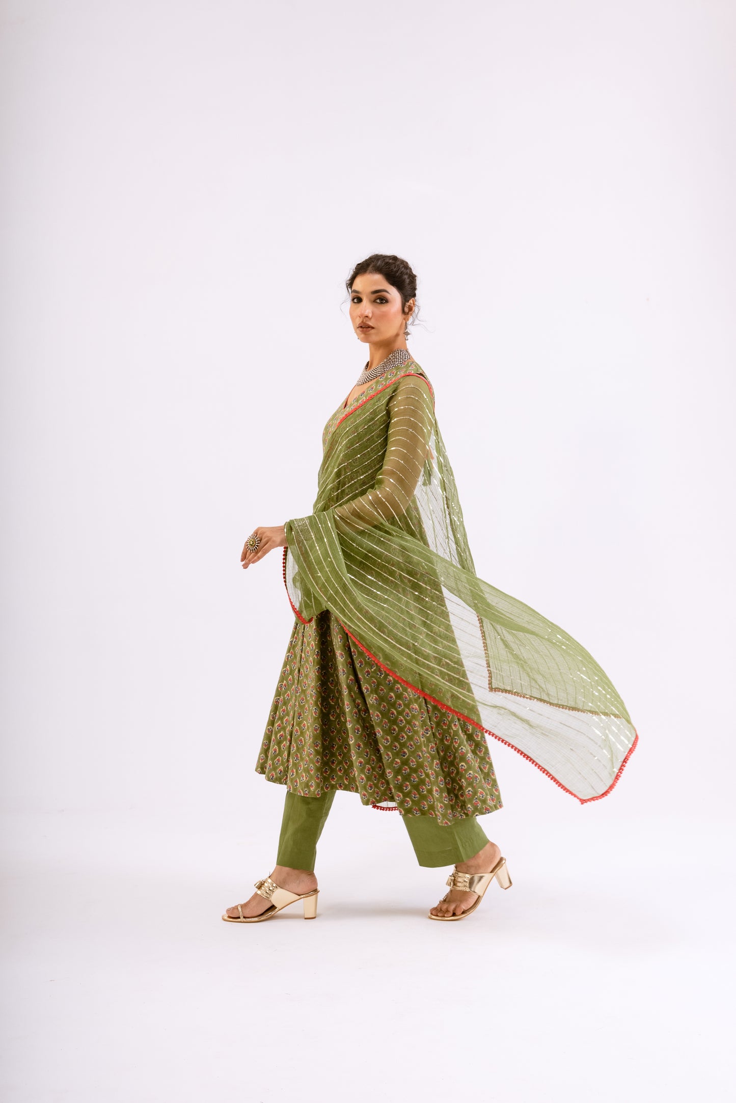 Mehndi Green Butti - Sleeveless