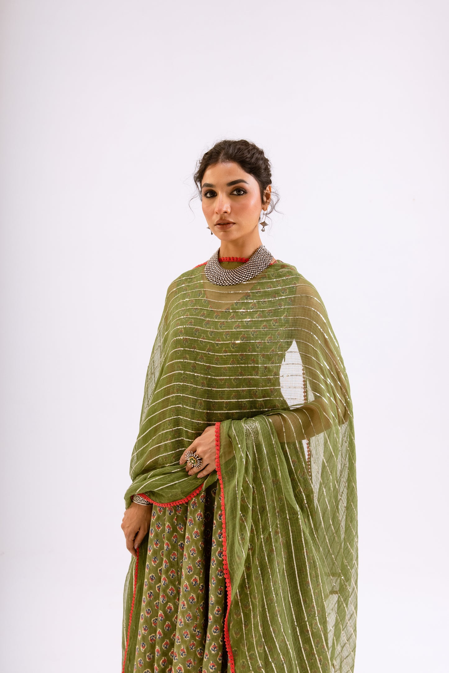 Mehndi Green Butti - Sleeveless