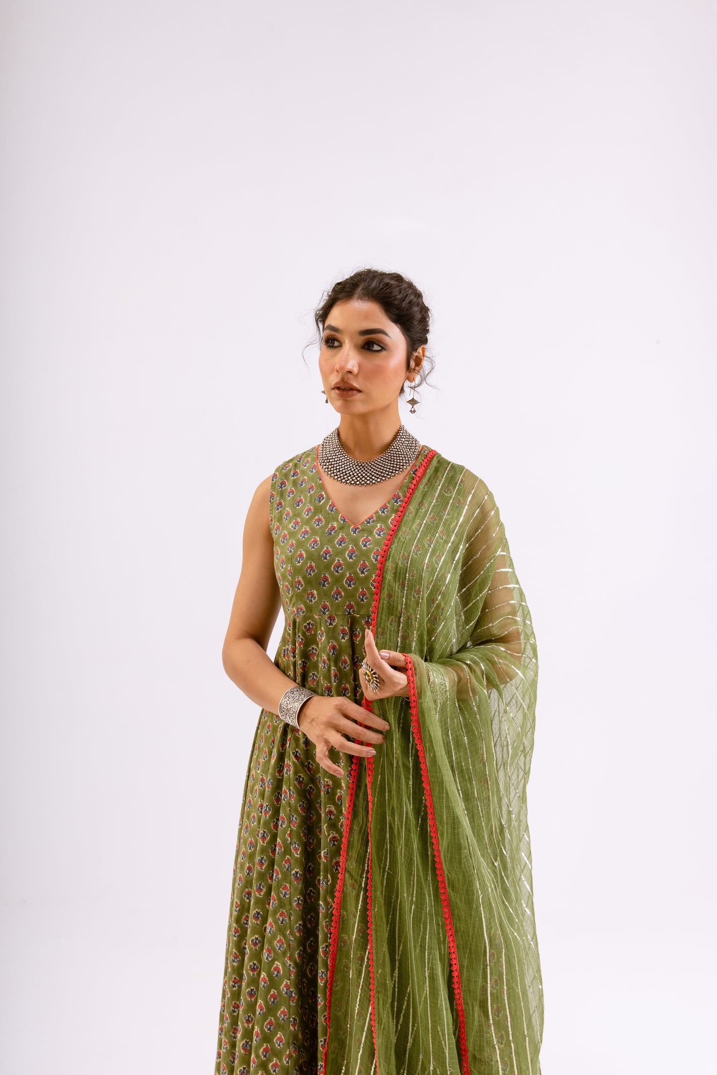 Mehndi Green Butti - Sleeveless