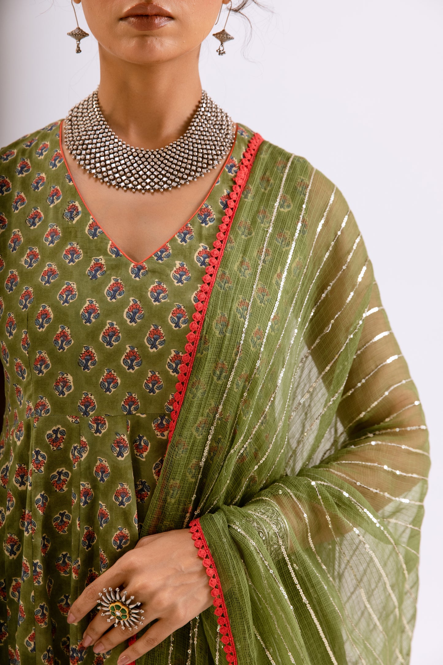 Mehndi Green Butti - Sleeveless