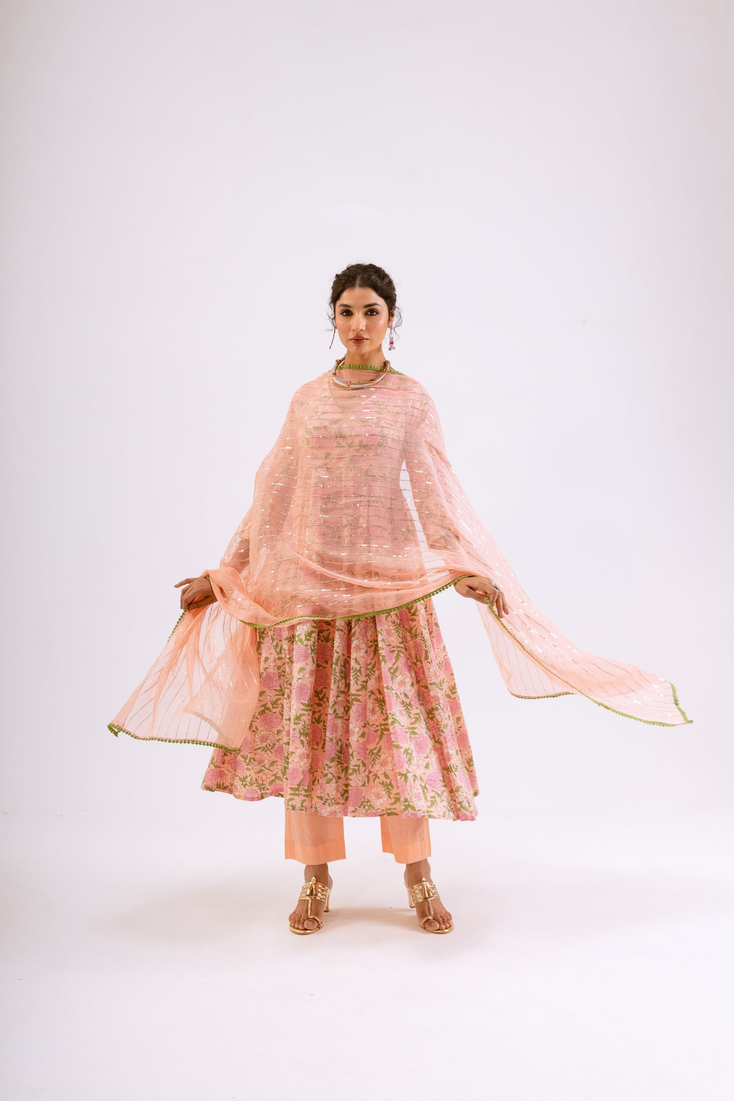 Gulabi Pink Jaal - Sleeved