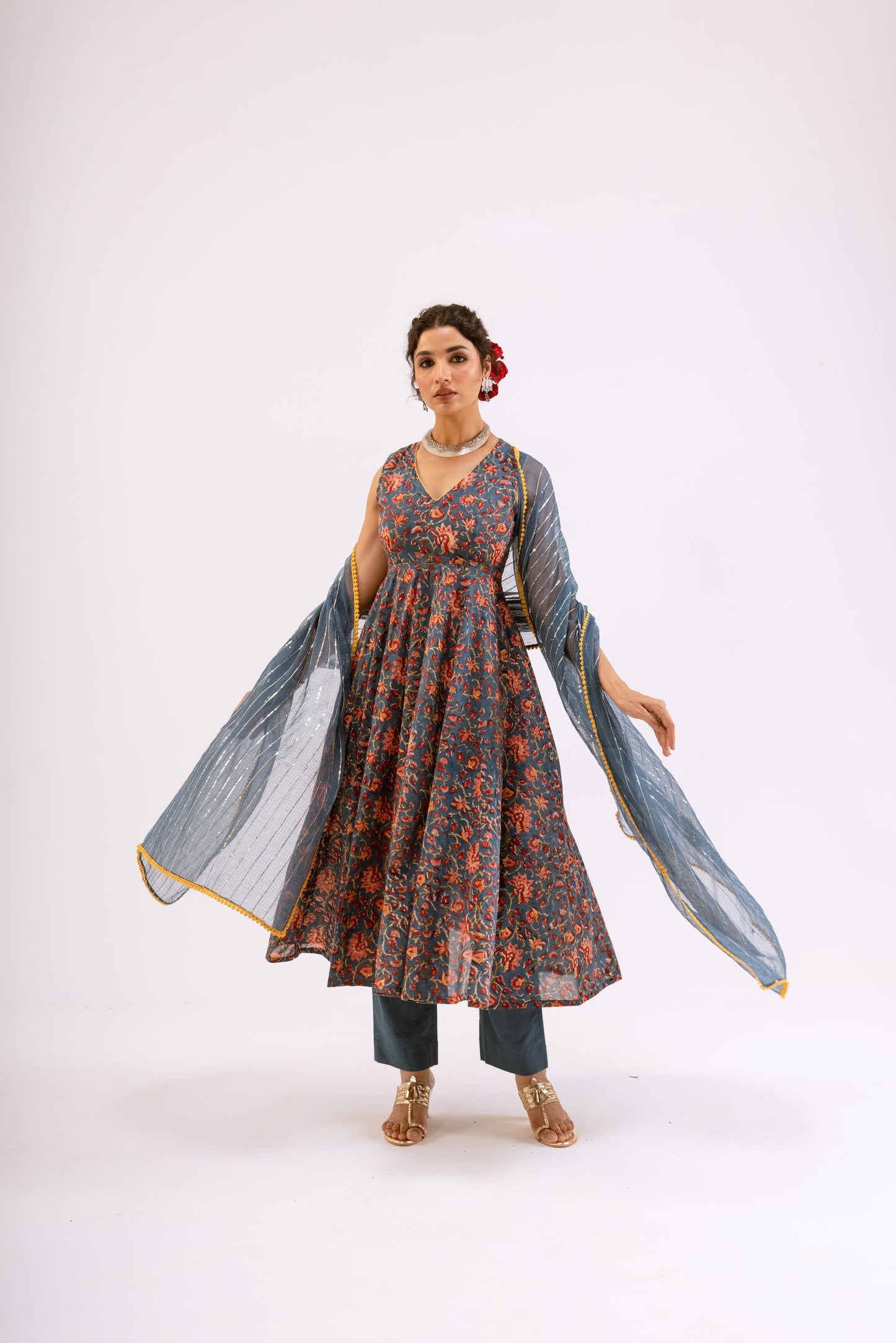 Dusky Blue Jaal - Sleeveless