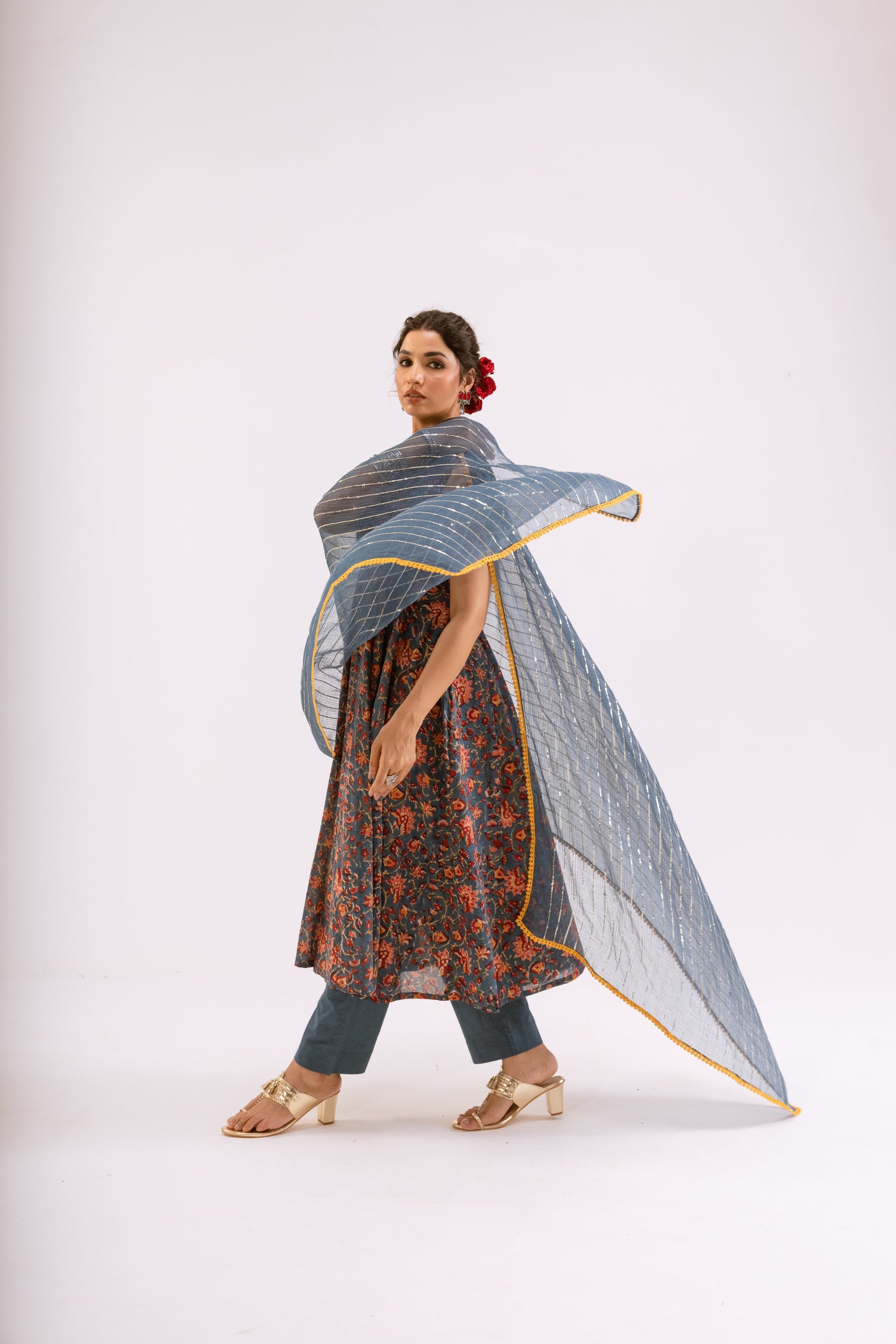 Dusky Blue Jaal - Sleeveless