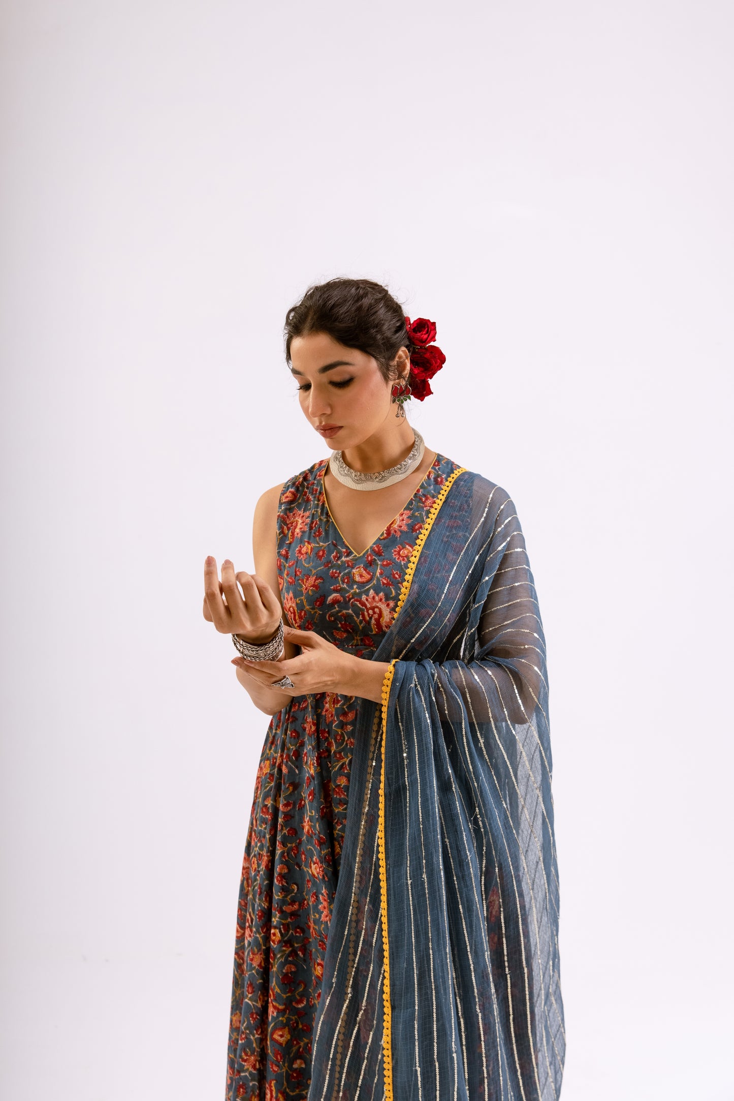 Dusky Blue Jaal - Sleeveless