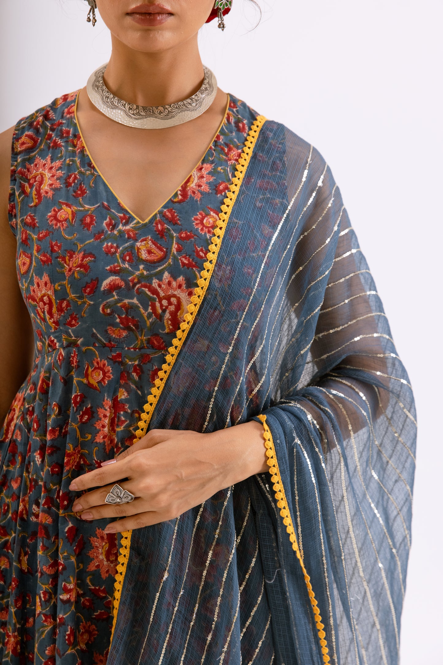Dusky Blue Jaal - Sleeveless
