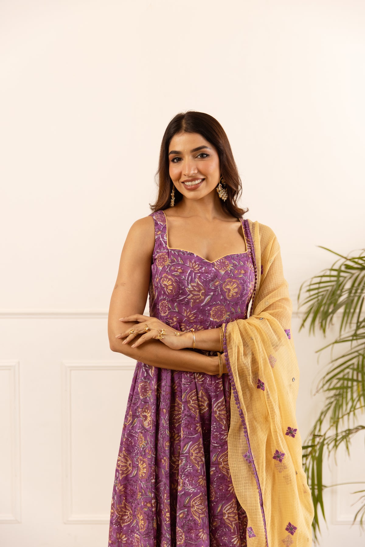 Deep Purple & Mustard Jaal (Sleeveless)