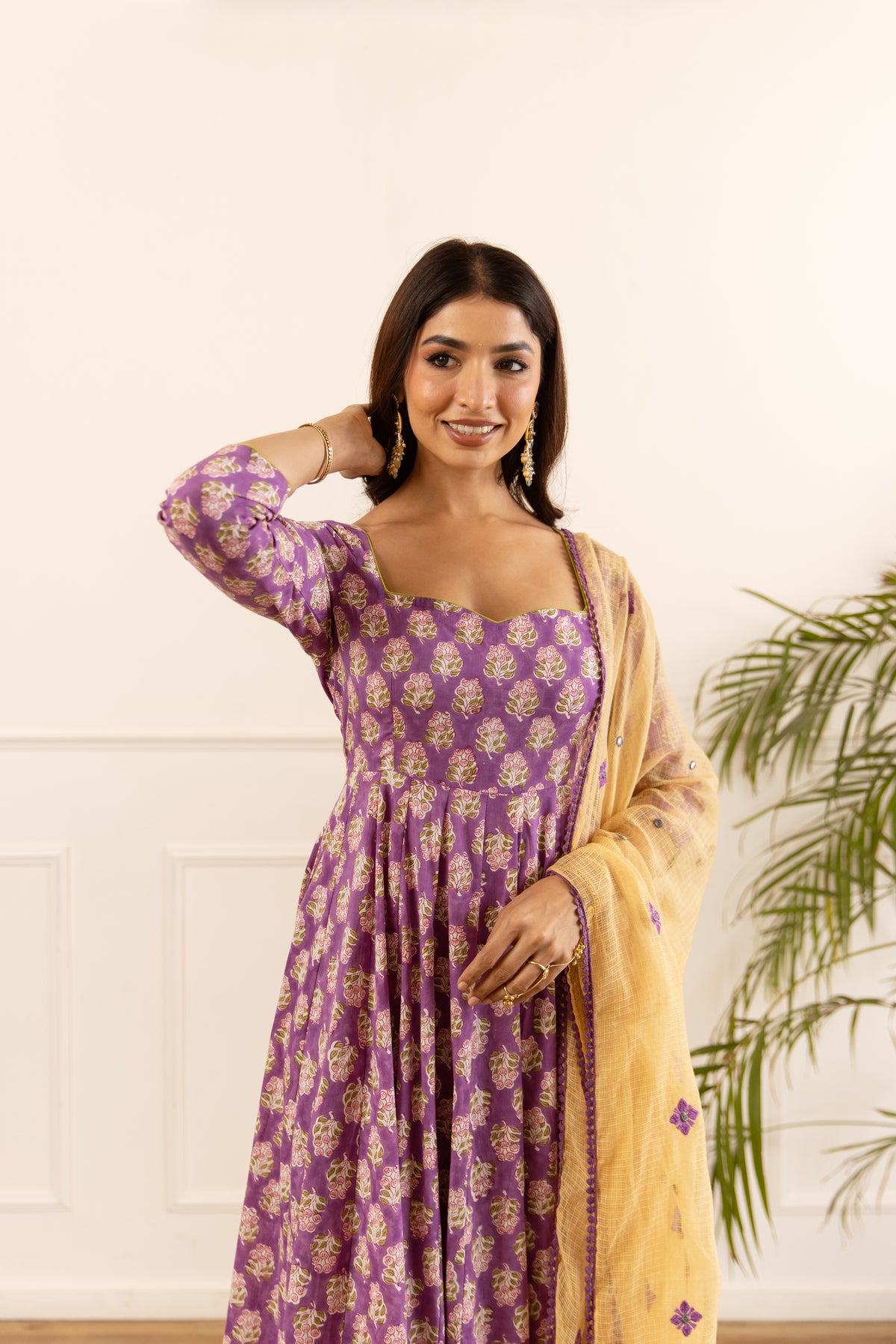 Orchid Purple & Mustard Butti (Sleeved)