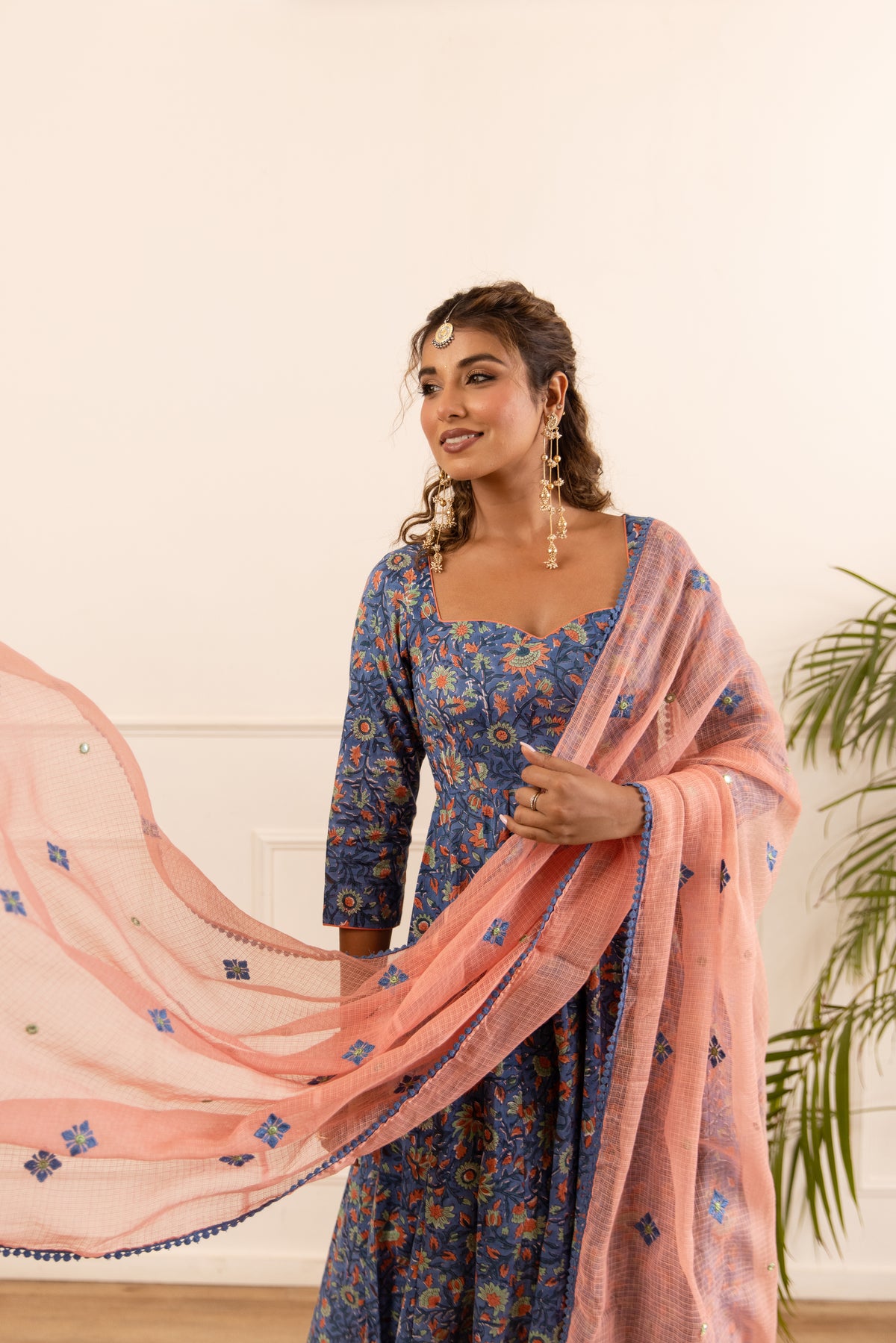 Denim Blue & Peach (Sleeved)