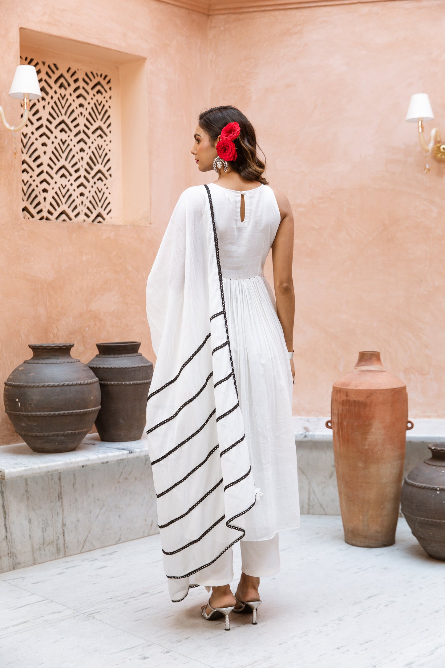 Alter Neck Anarkali White