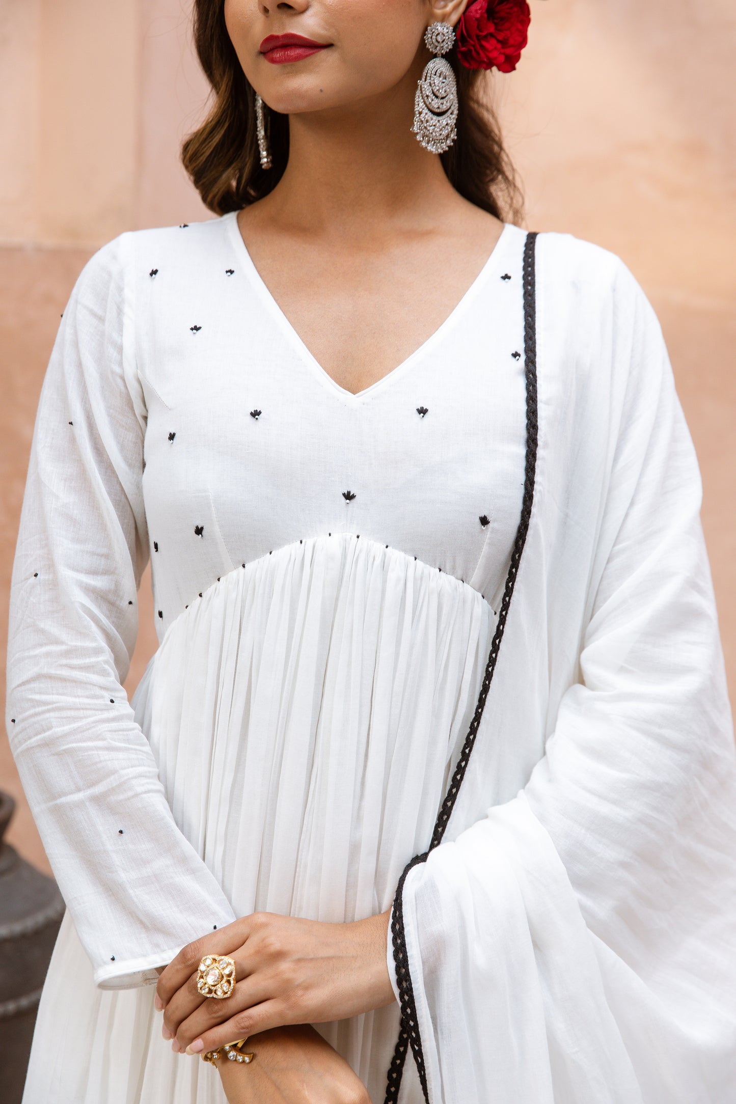 V Neck Anarkali White