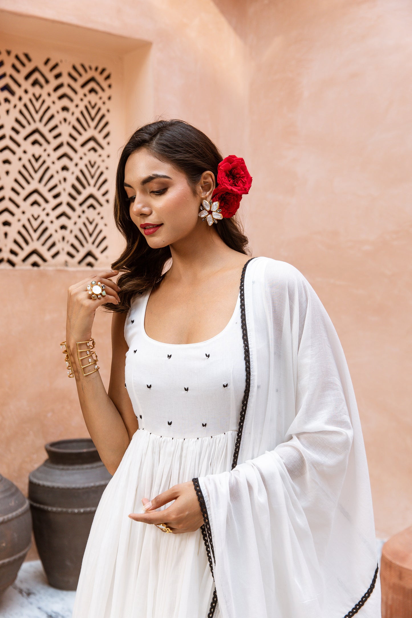 Scoop Neck Anarkali White