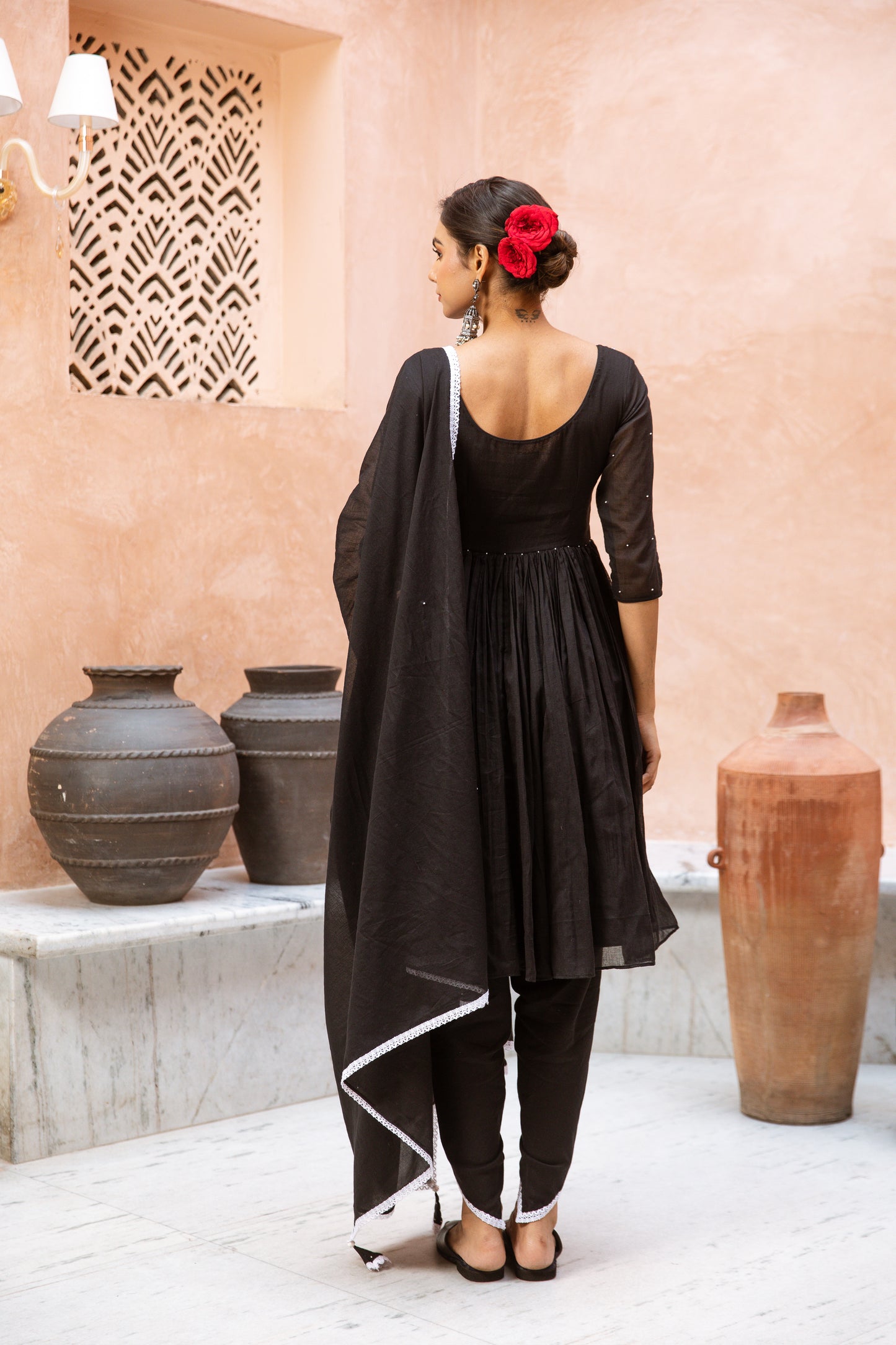 Scoop Neck Dhoti Sleeved Black