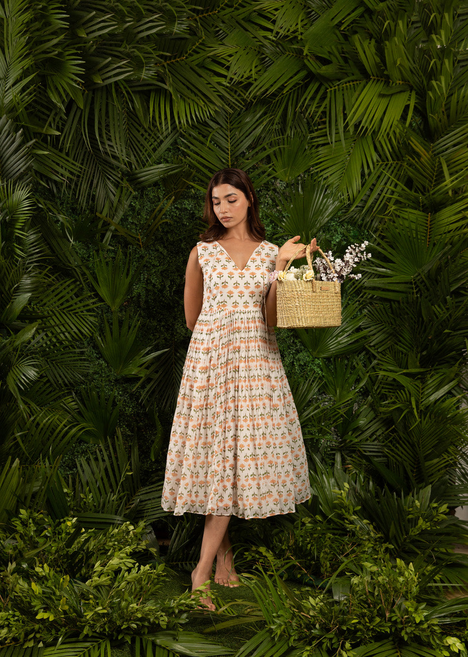 White Printed Sleeveless Dress