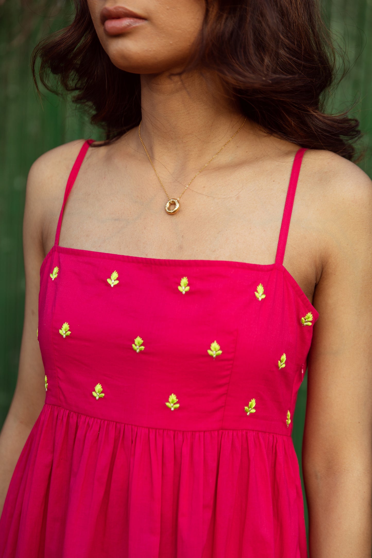 Pink Solid Thin Strap Dress