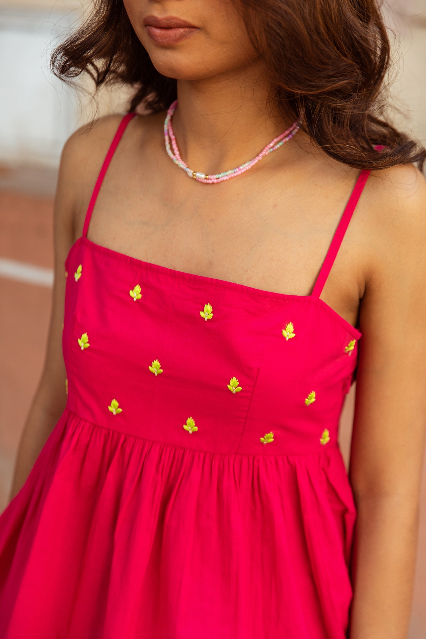 Pink Solid Thin Strap Top