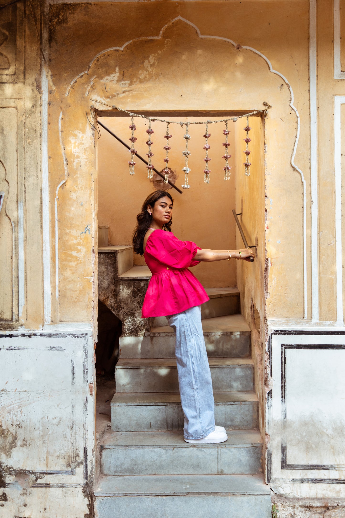 Pink Solid Sleeved Top