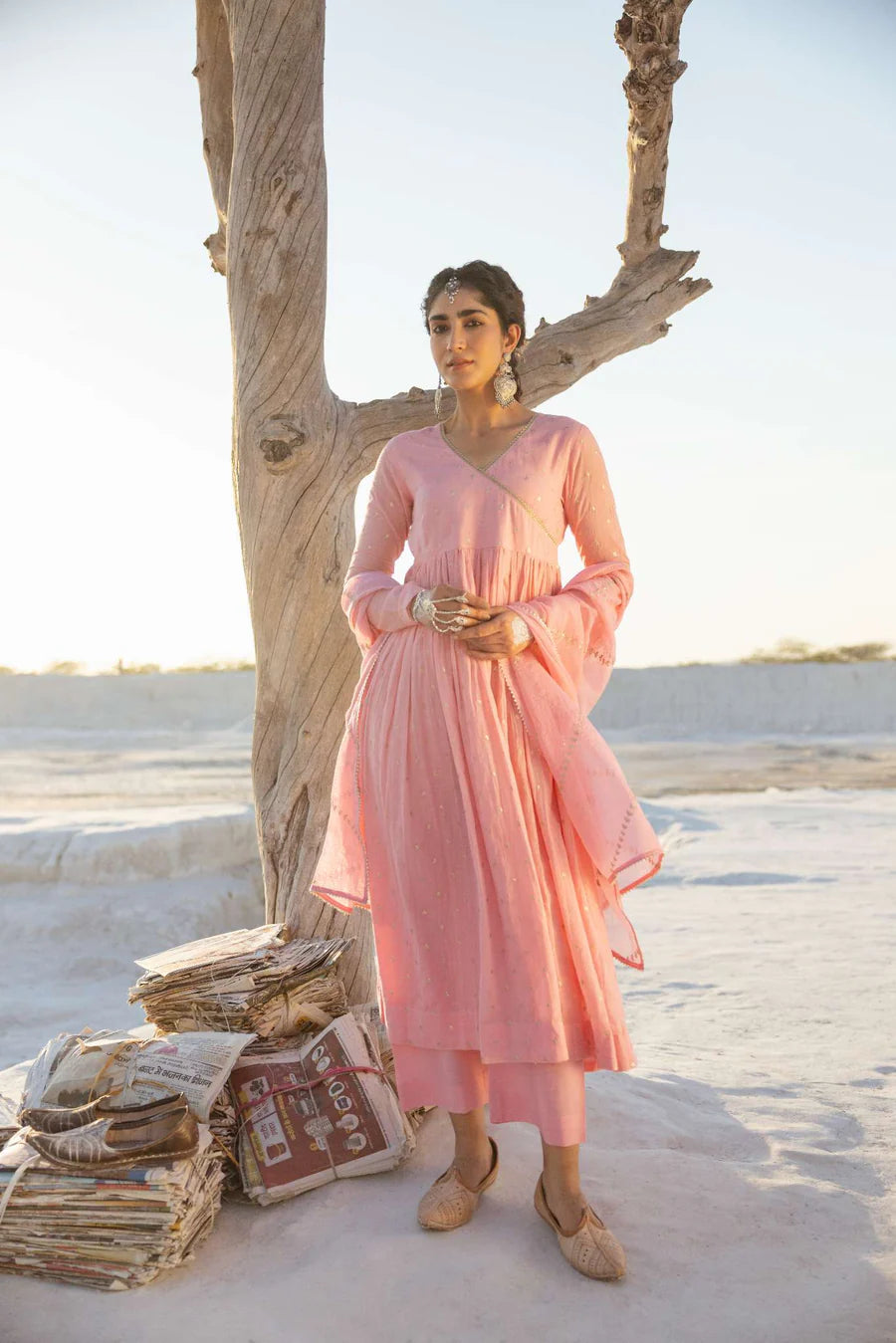 ROSE PINK MUL COTTON ANARKALI SET