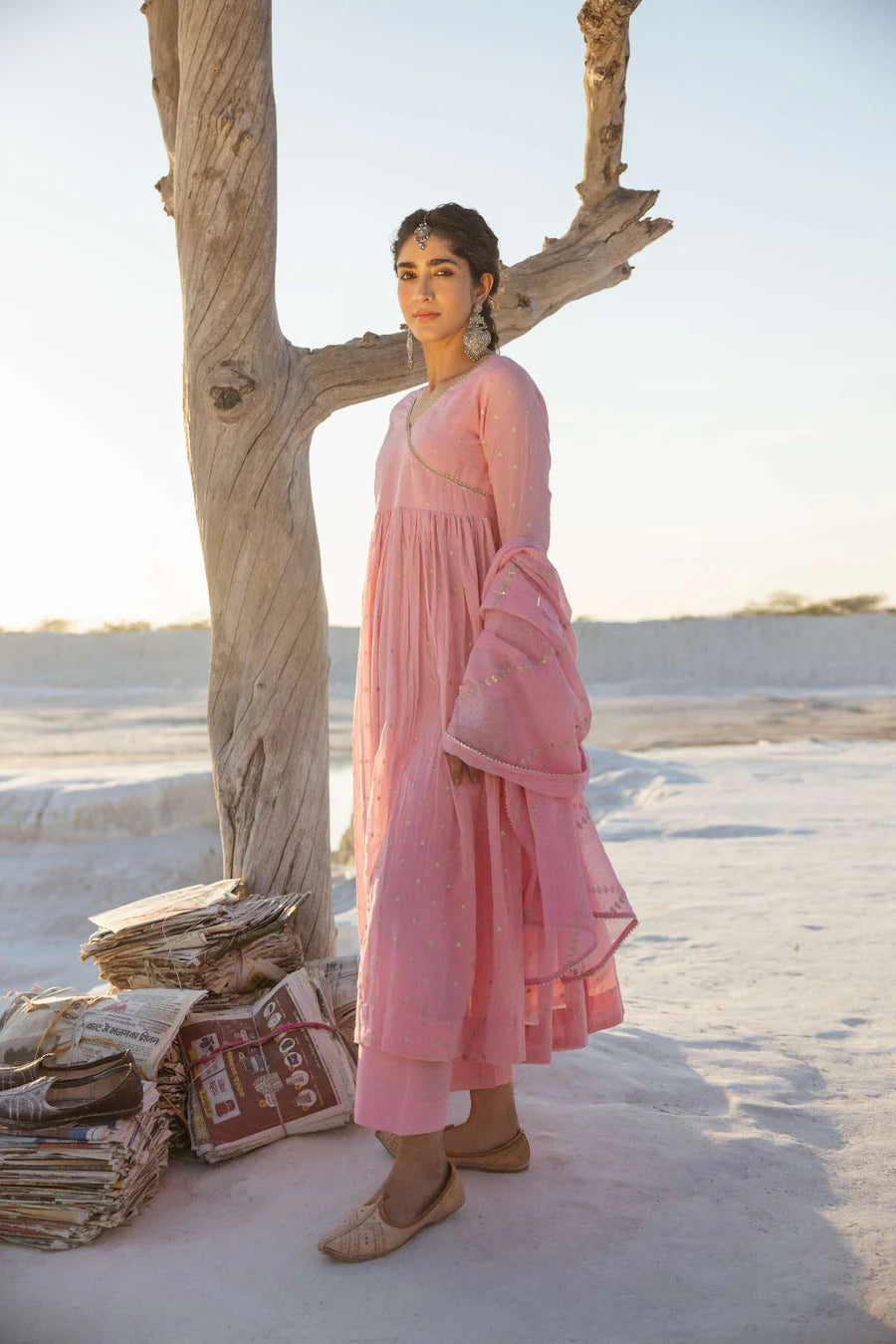 ROSE PINK MUL COTTON ANARKALI SET