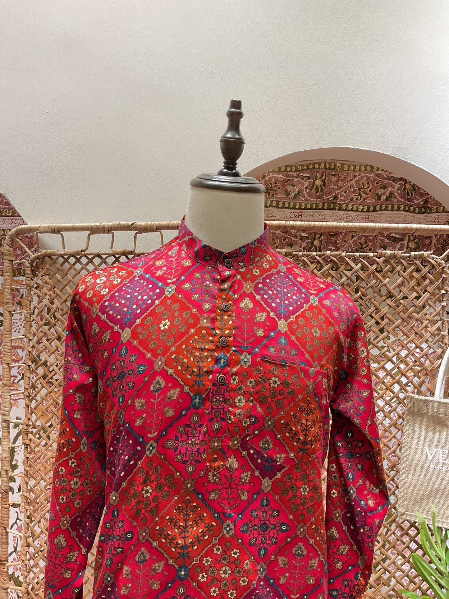 Red Patchwork Short Kurta