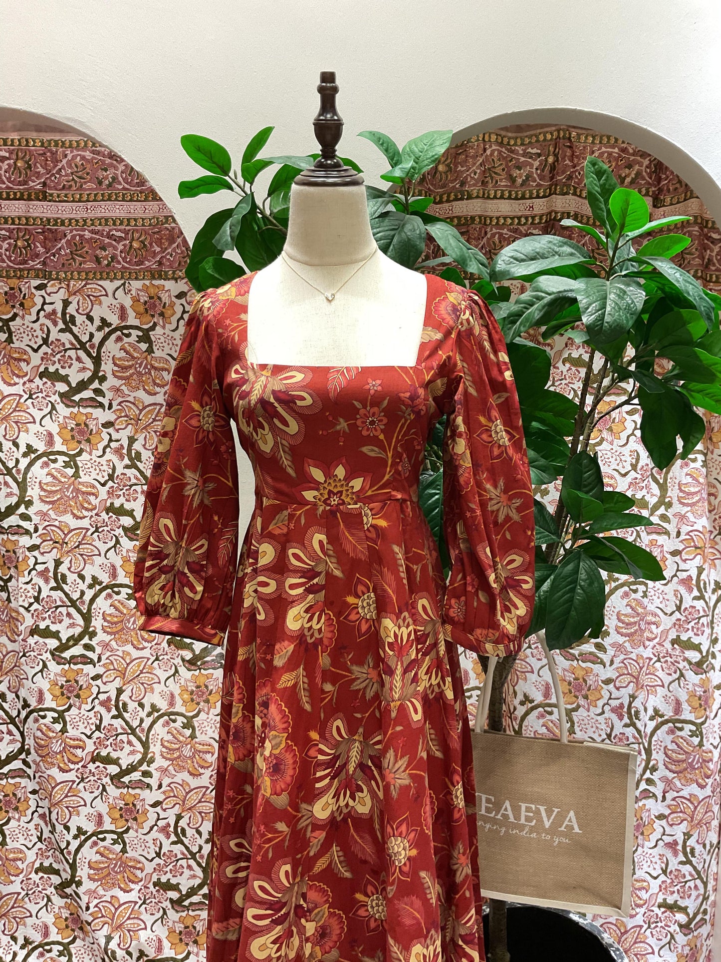 Red Sleeved Maxi Dress - Jaal