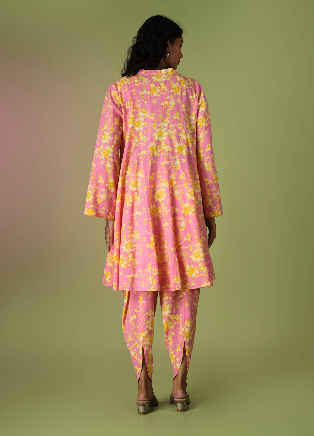 Pink Printed Short Kurta with Tulip Pants